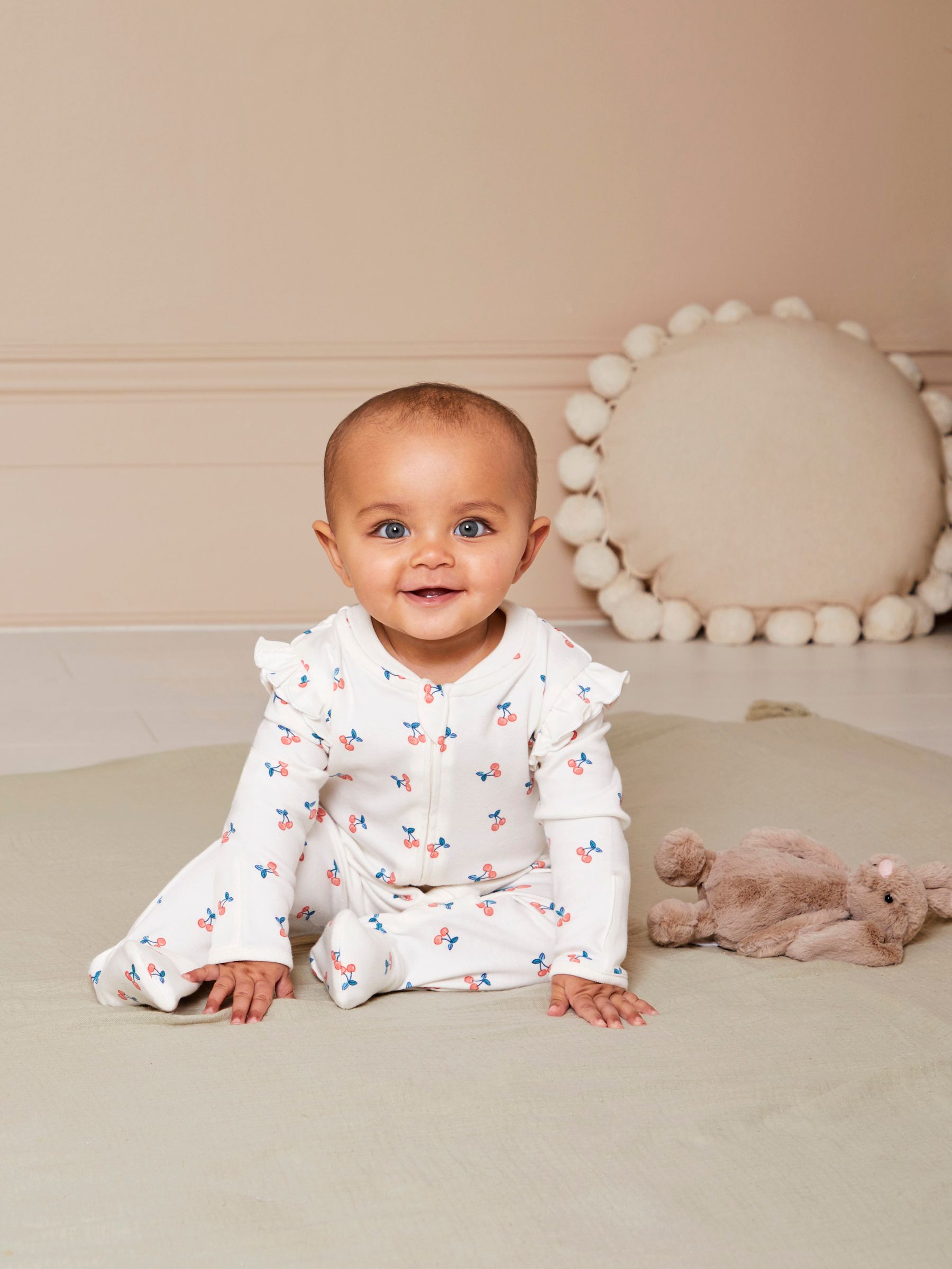 Cherry Print Zip Sleepsuit in Cream - Image 1 of 6