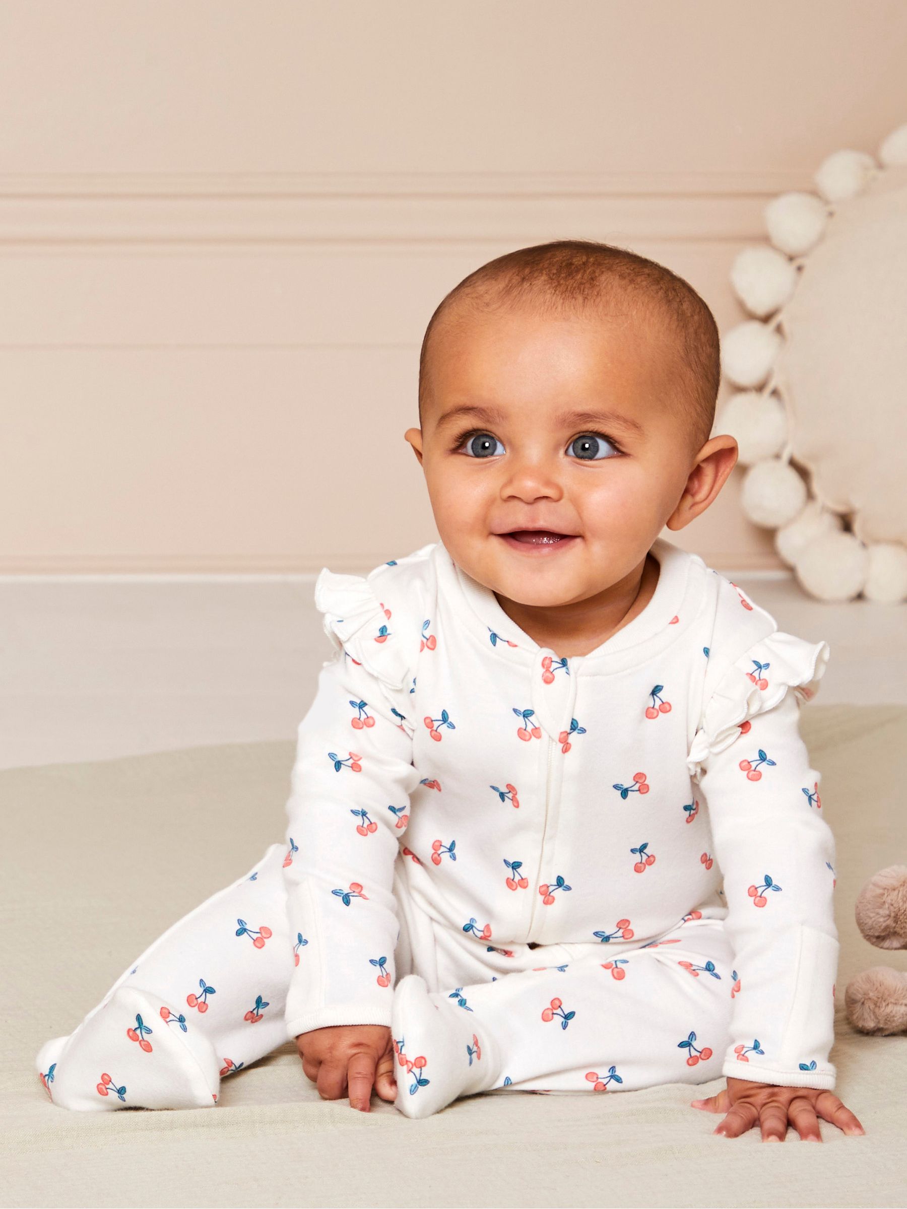 Cherry Print Zip Sleepsuit in Cream - Image 3 of 6