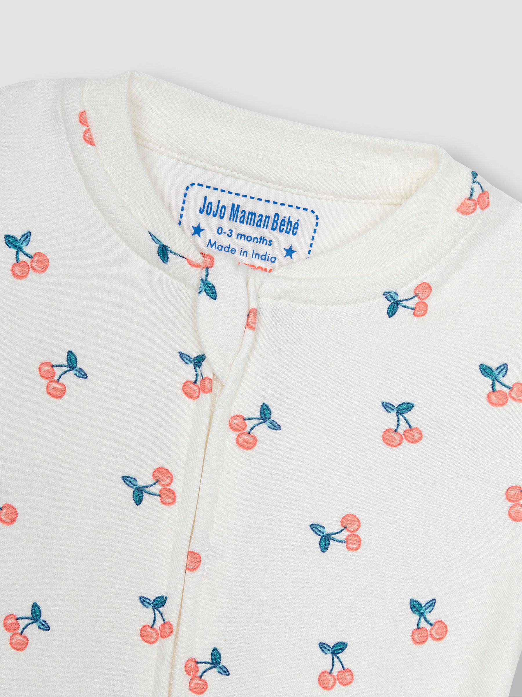 Cherry Print Zip Sleepsuit in Cream - Image 5 of 6