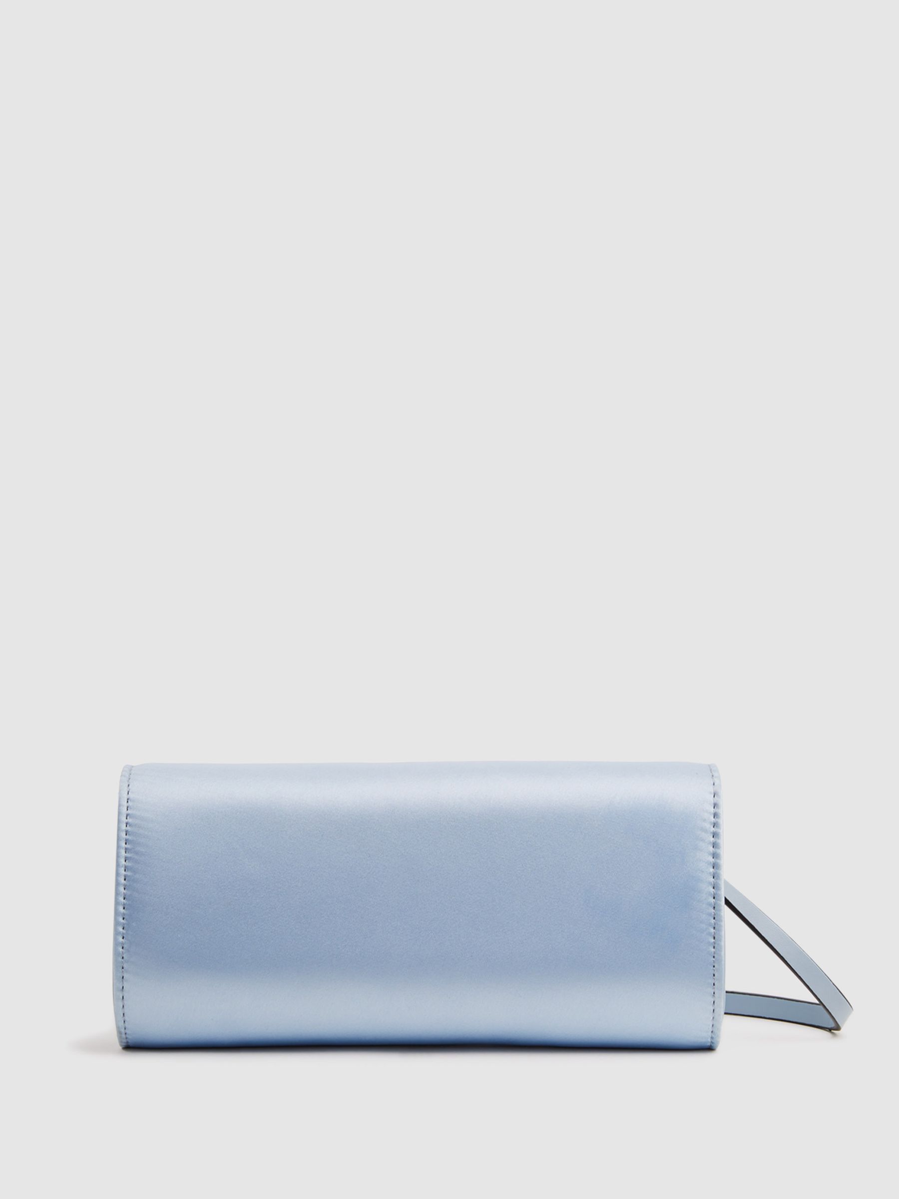 Diamanté Buckle Satin Clutch in Powder Blue - Image 5 of 7