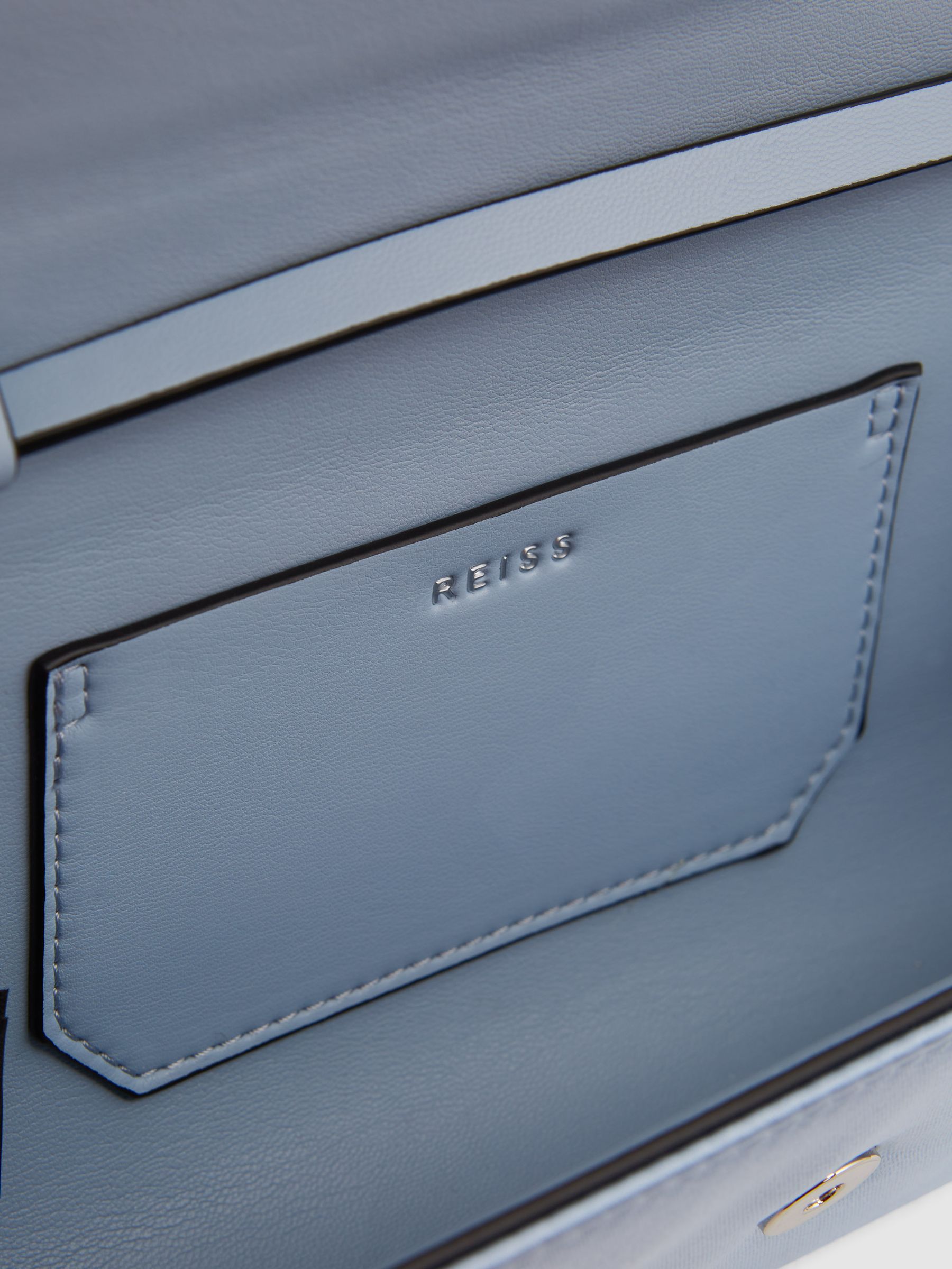 Diamanté Buckle Satin Clutch in Powder Blue - Image 6 of 7