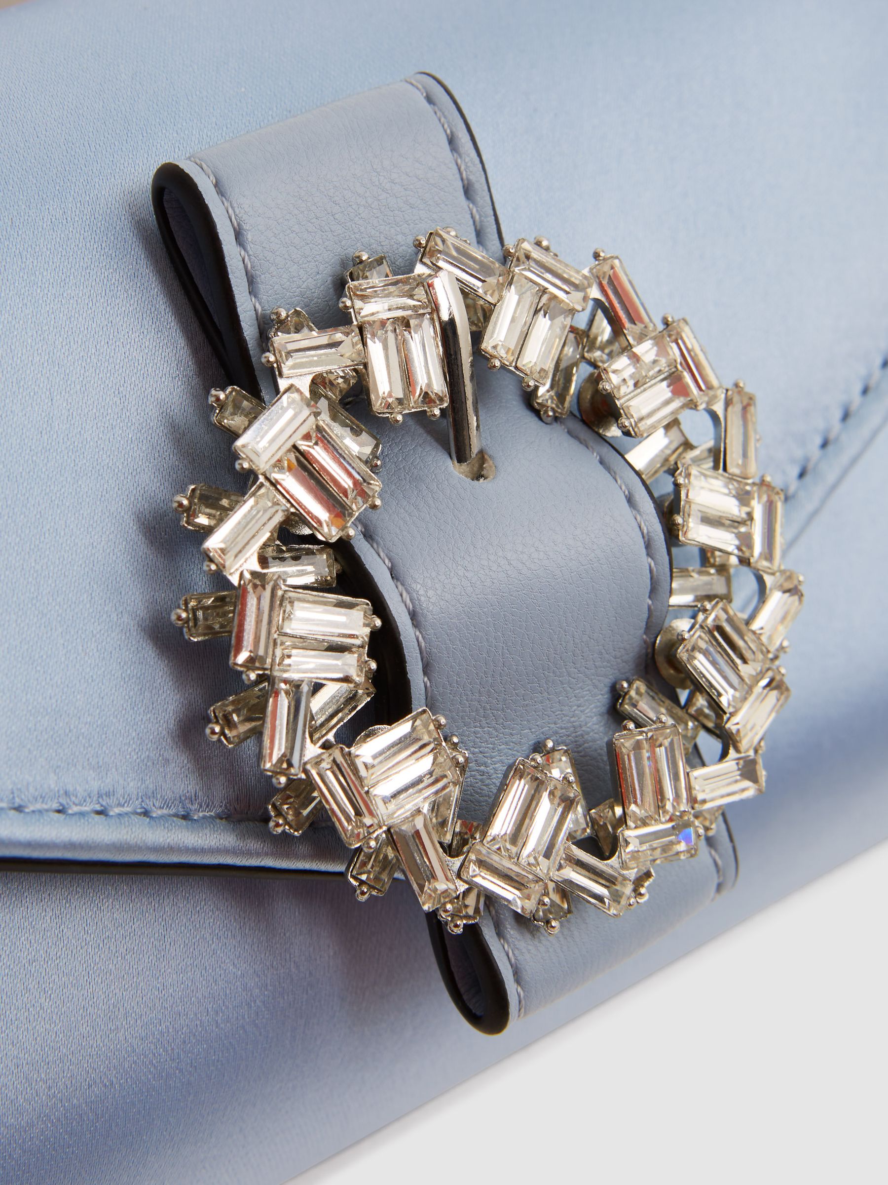 Diamanté Buckle Satin Clutch in Powder Blue - Image 7 of 7