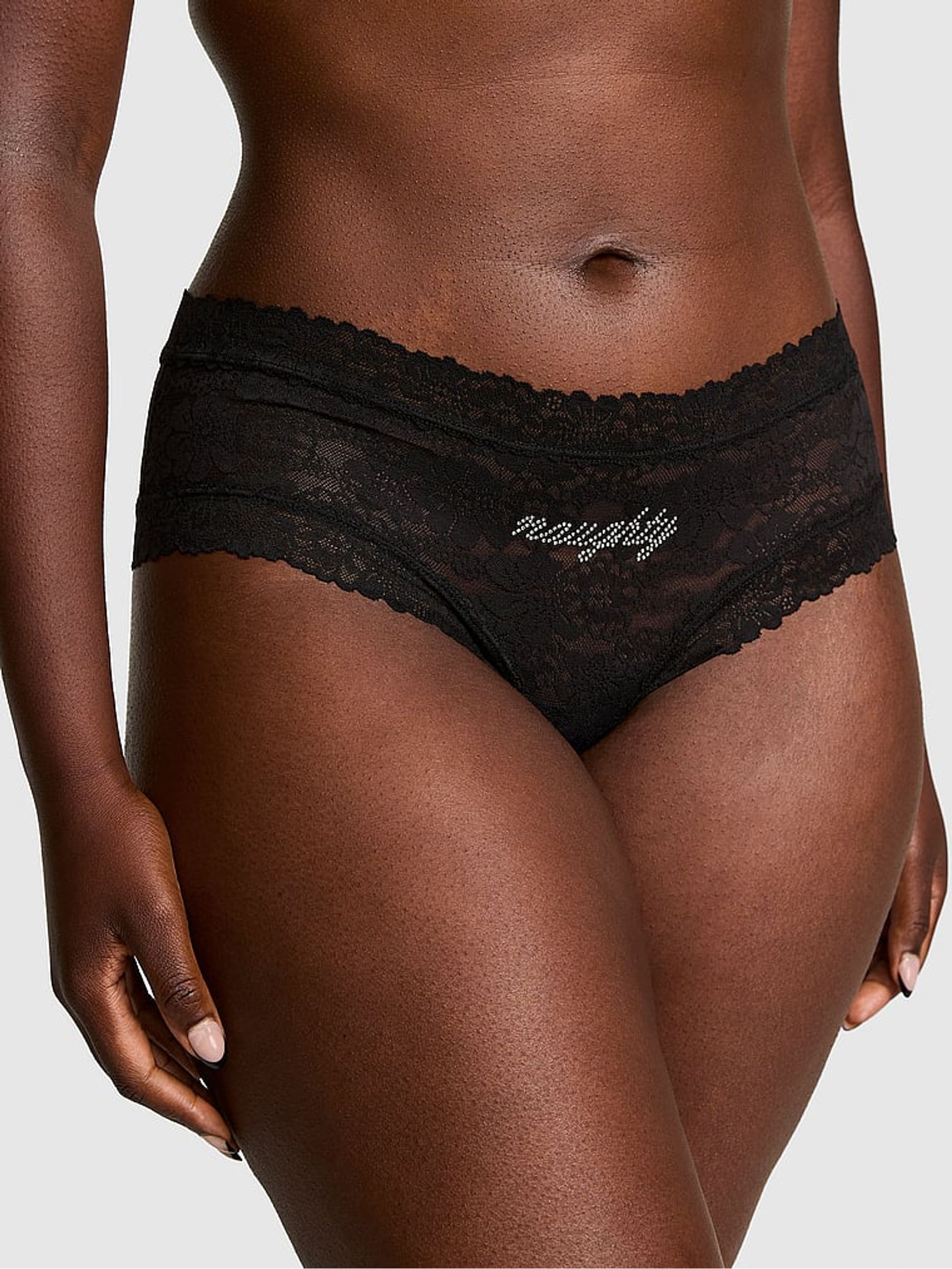 Black Naughty Cheeky Diamante Lace Knickers - Image 1 of 2 Black Naughty Cheeky Diamante Lace Knickers - Image 1 of 2