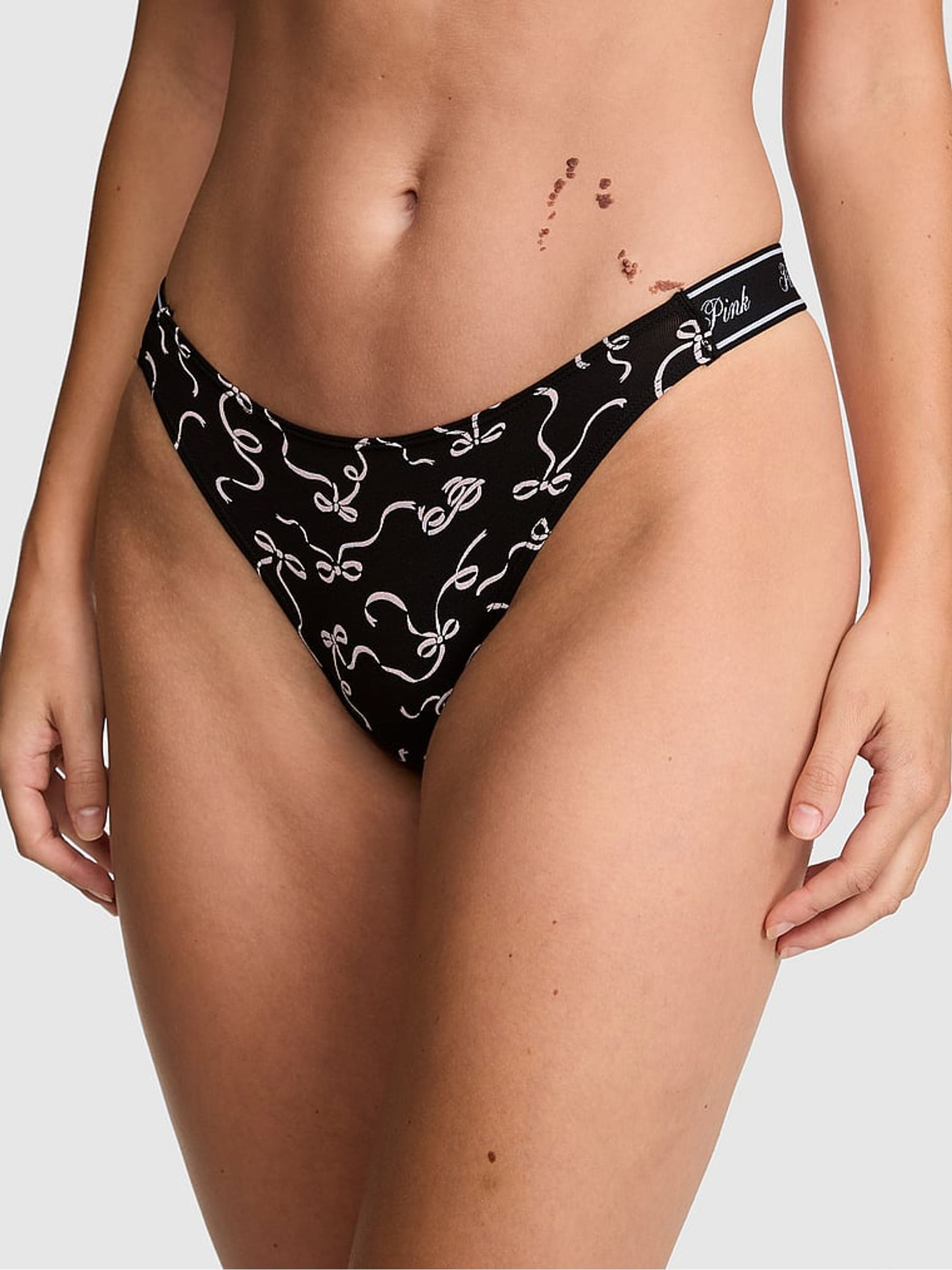 Black and Pink Bows Thong Cotton Logo Knickers - Image 1 of 2