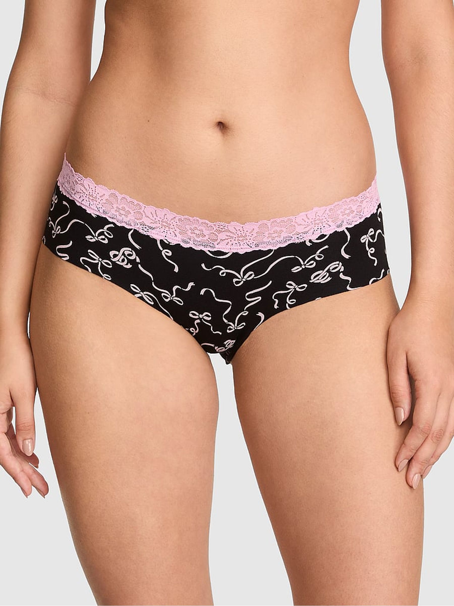 Black and Pink Bows Hipster Lace Trim Knickers - Image 1 of 2