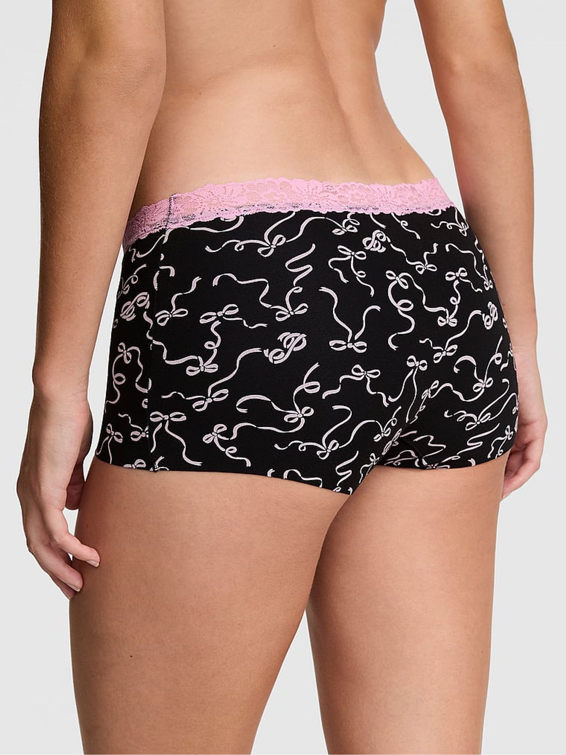 Black and Pink Bows Boyshort Lace Trim Knickers - Image 2 of 2