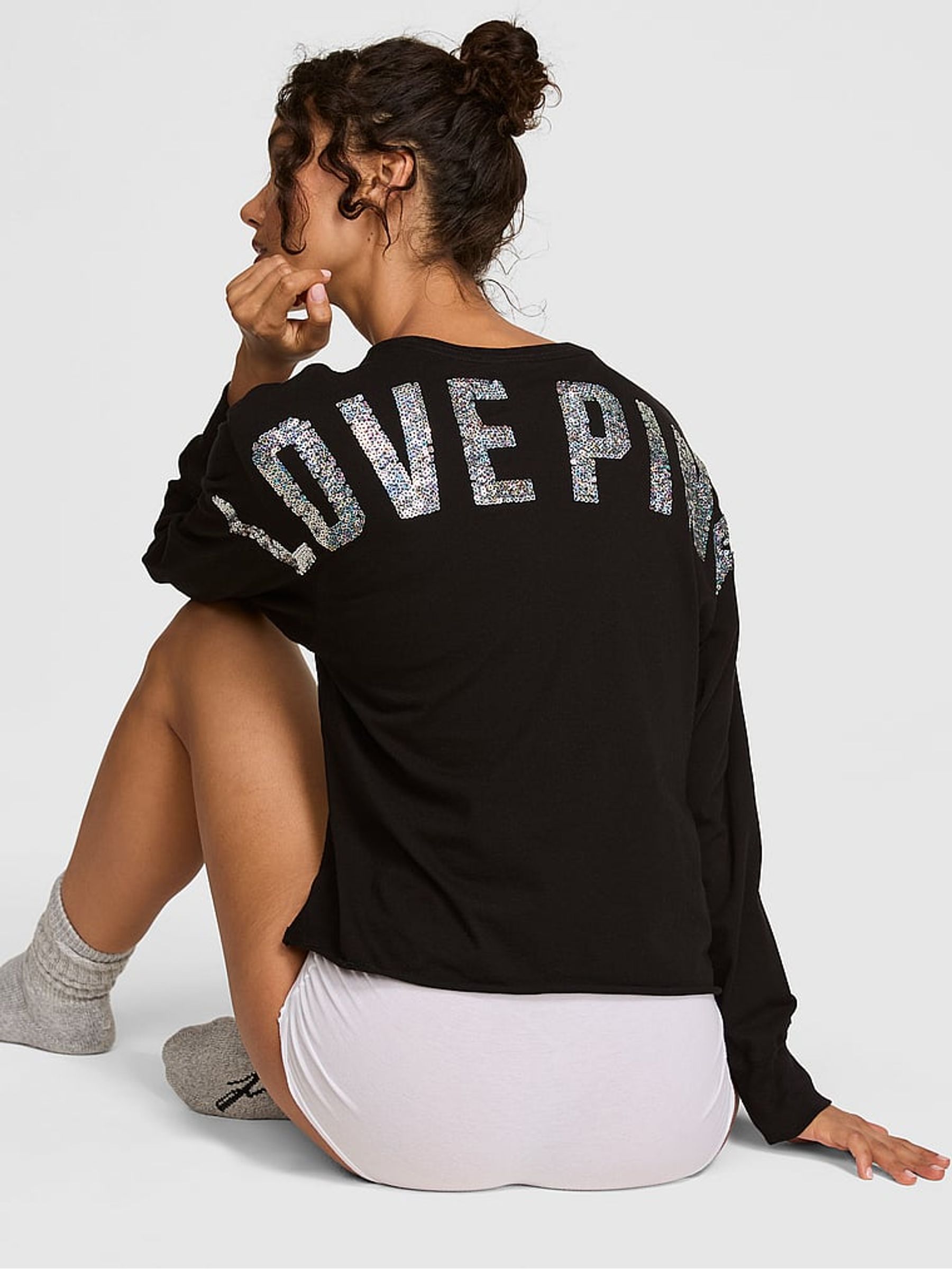 Black Sequin Cotton Long Sleeve T-Shirt - Image 2 of 2