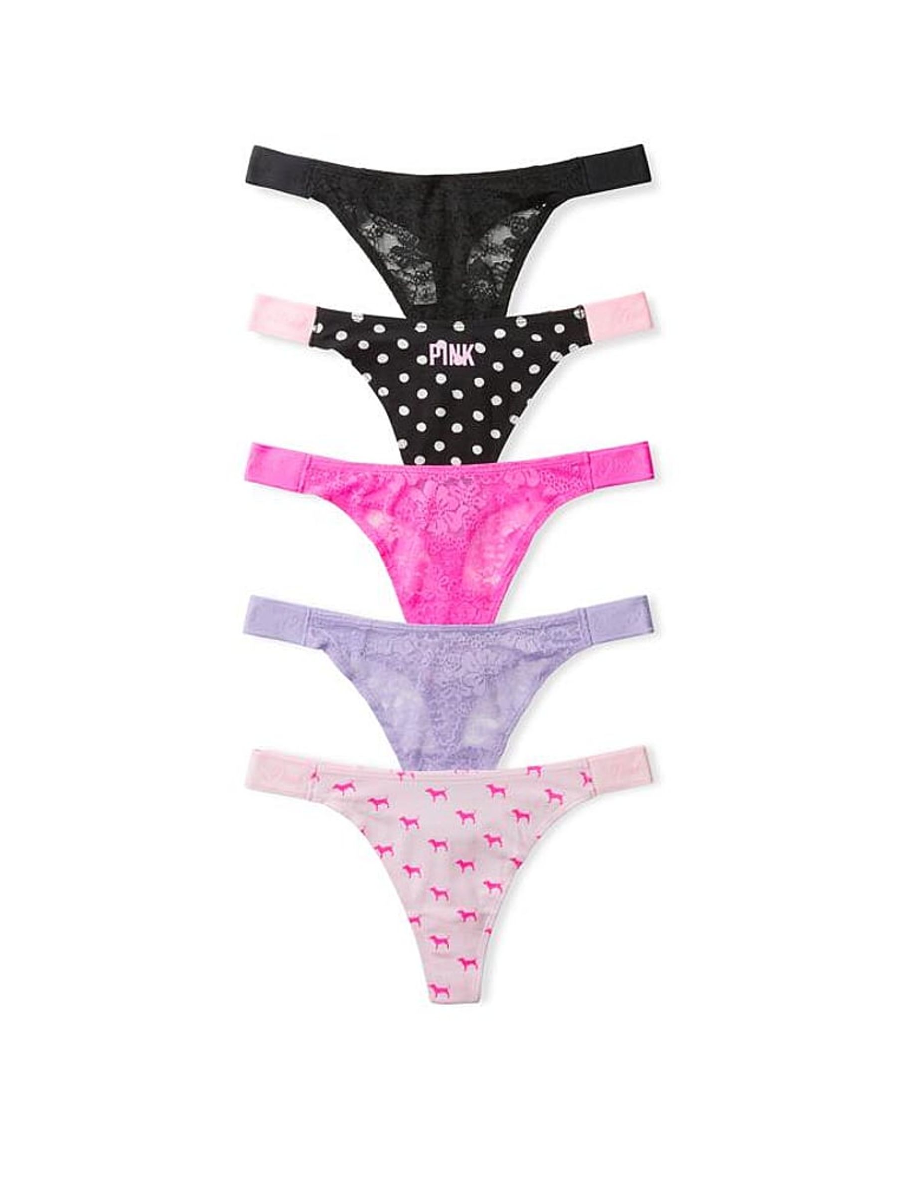 Black/Pink/Purple Thong 5 Pack Logo Knickers - Image 1 of 1