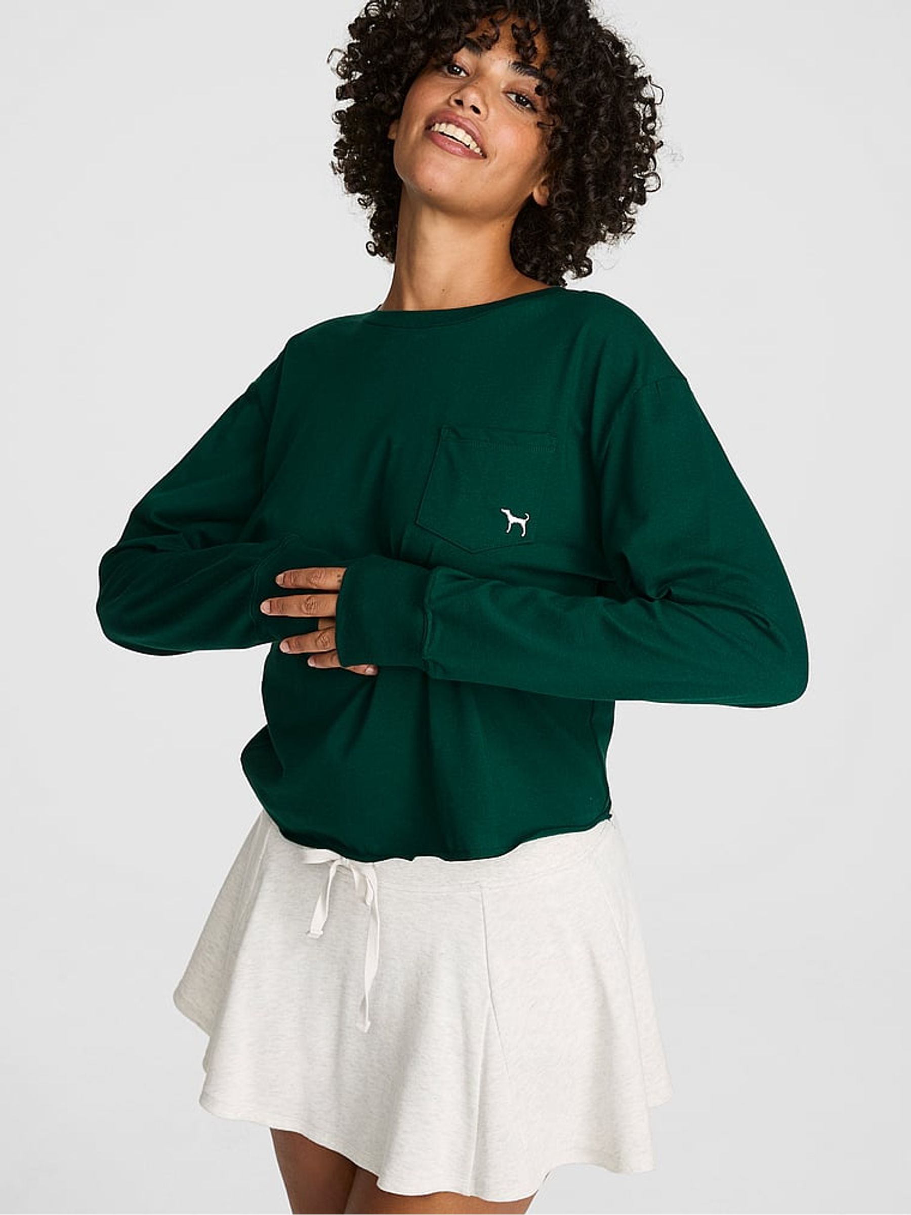 Dark Garden Green Tartan Cotton Long Sleeve T-Shirt - Image 1 of 2
