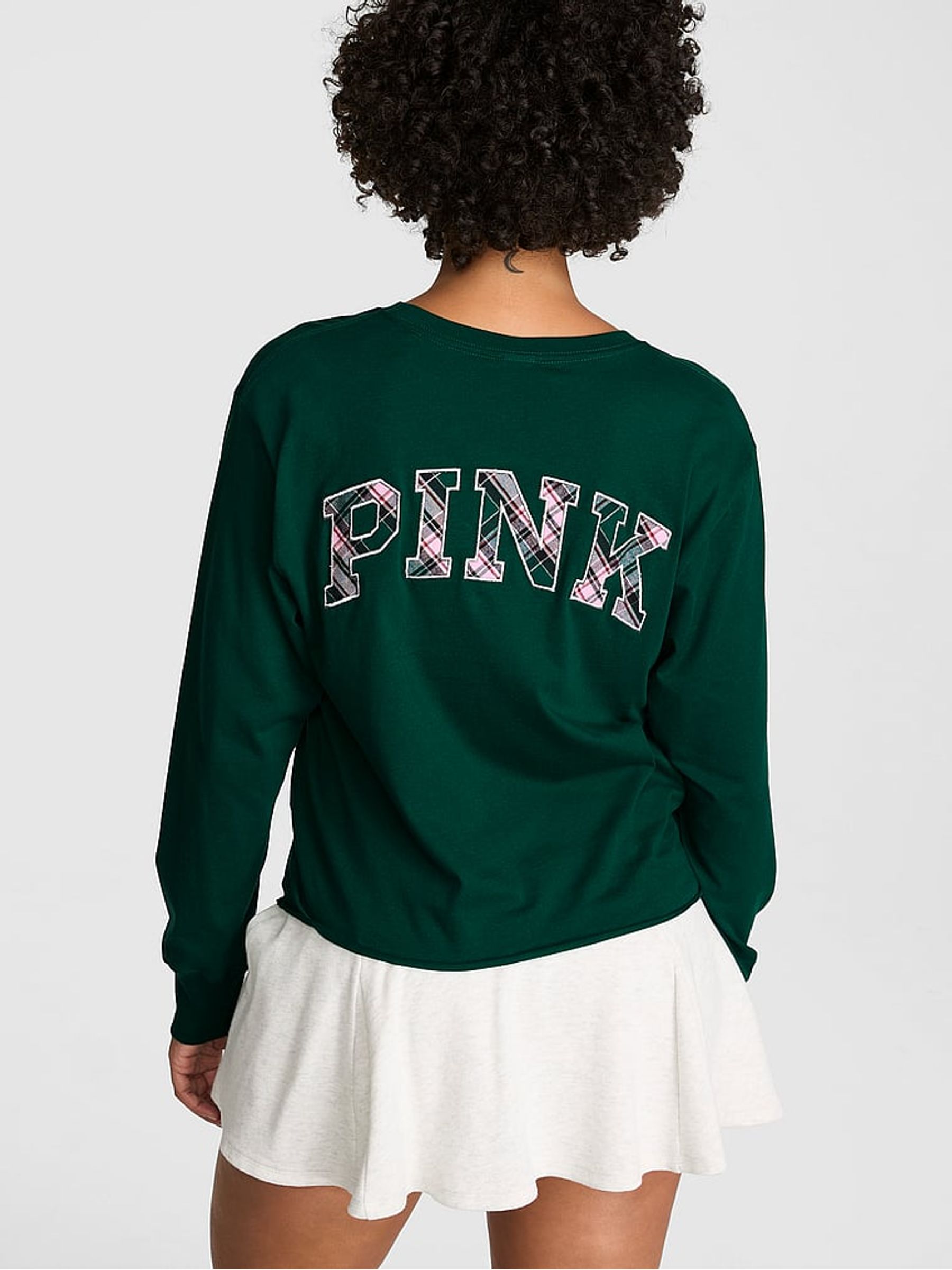 Dark Garden Green Tartan Cotton Long Sleeve T-Shirt - Image 2 of 2