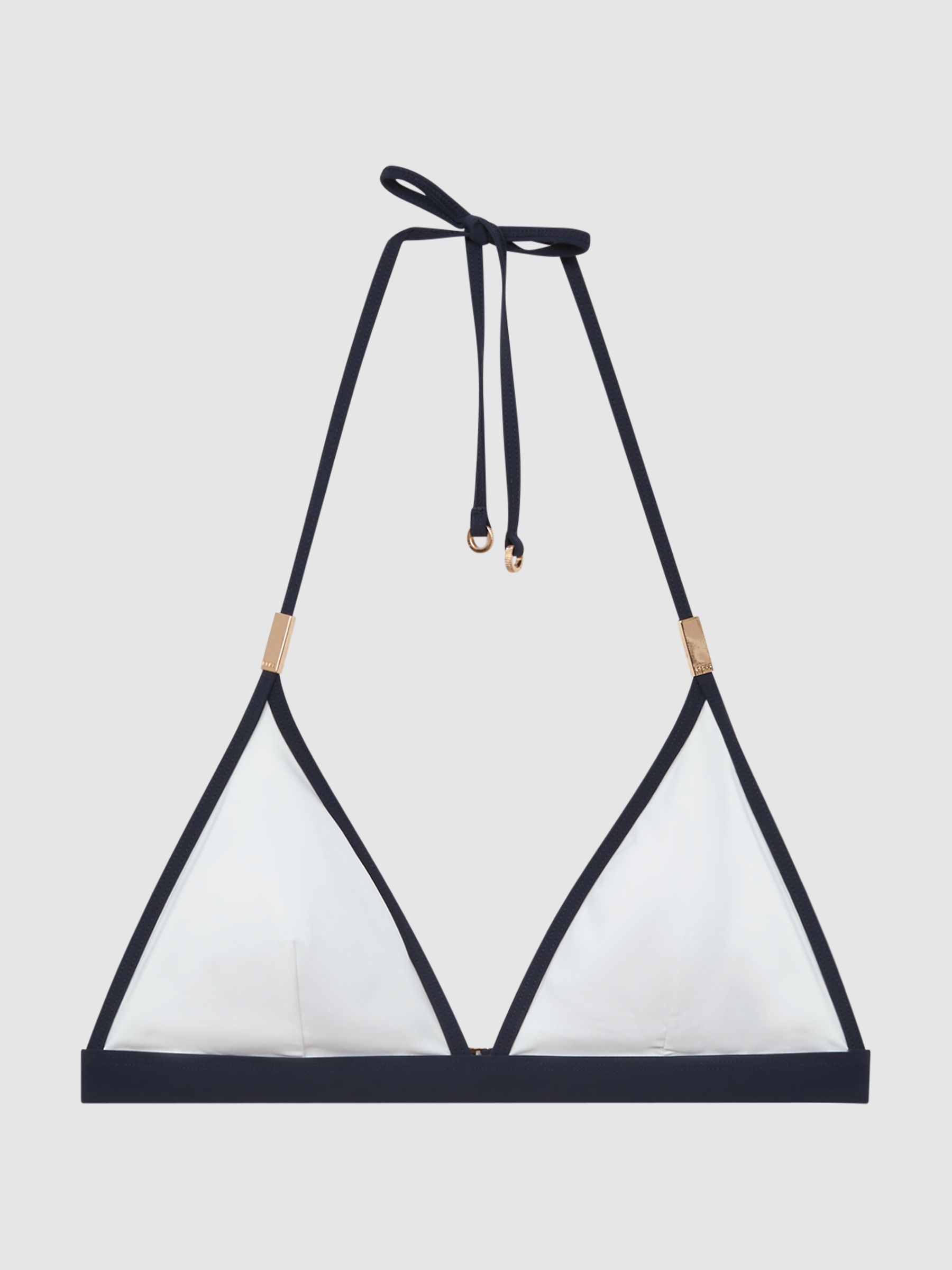 Triangle Halterneck Bikini Top in White/Navy - Image 2 of 4 Triangle Halterneck Bikini Top in White/Navy - Image 2 of 4
