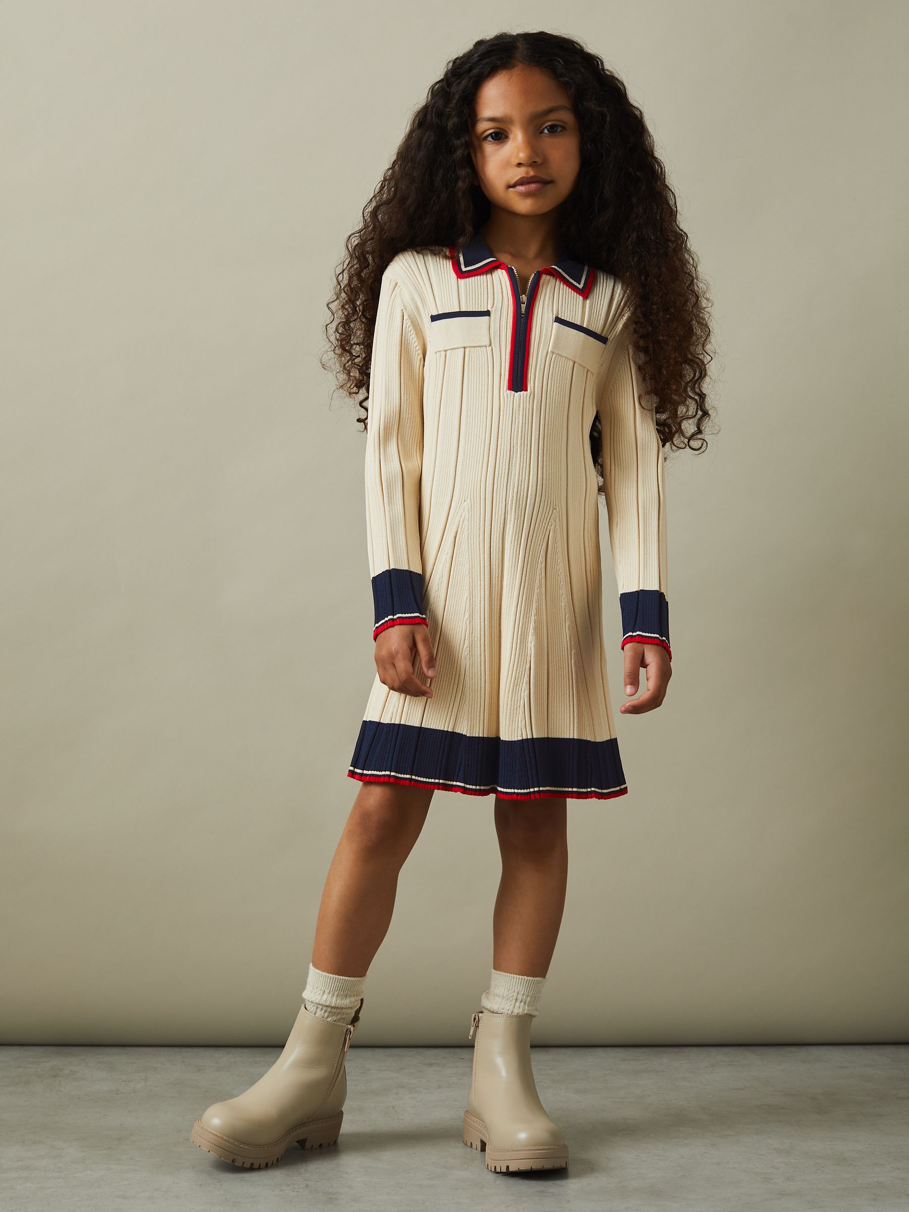 13-14 yrs Ribbed Colourblock Mini Dress in Camel - Image 1 of 5