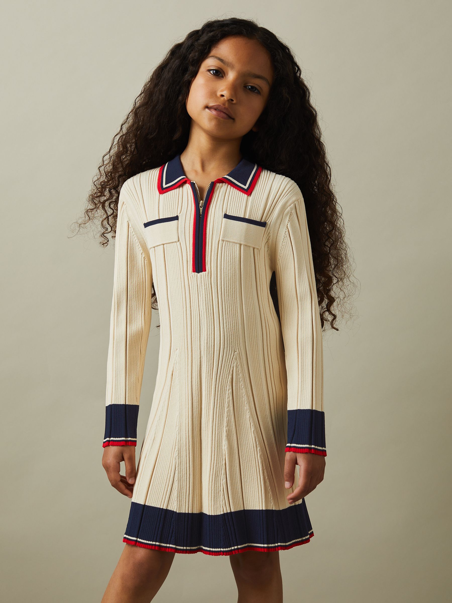 13-14 yrs Ribbed Colourblock Mini Dress in Camel - Image 2 of 5