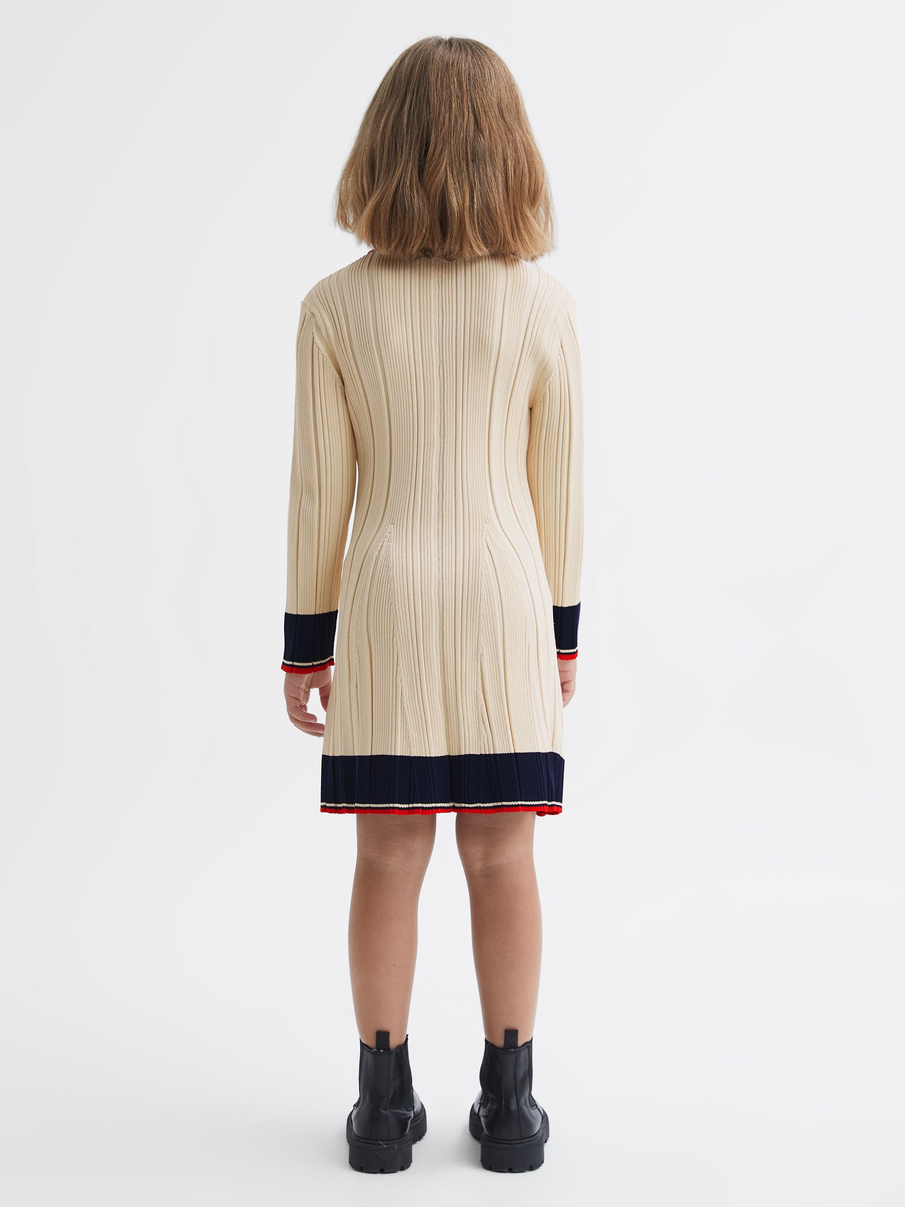 13-14 yrs Ribbed Colourblock Mini Dress in Camel - Image 4 of 5