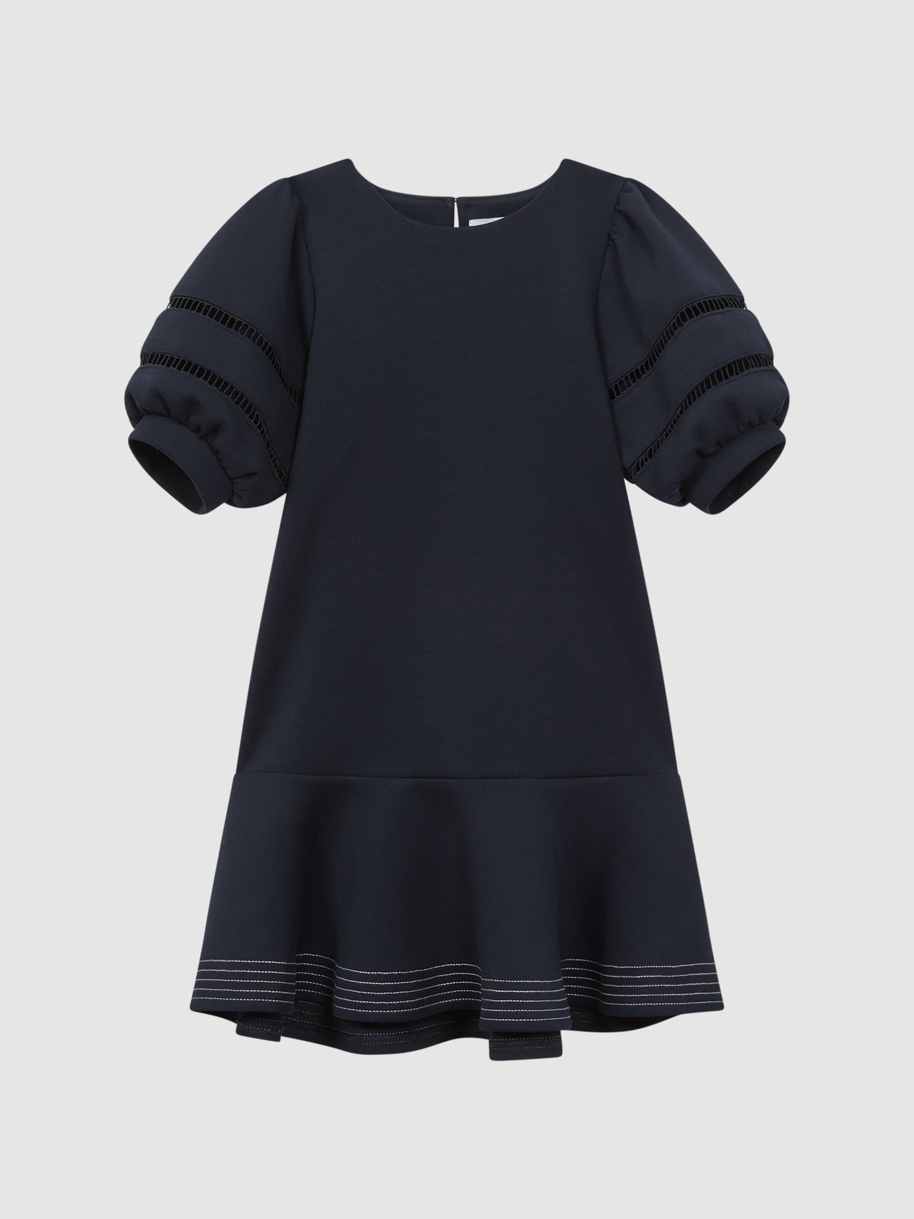Teen Jersey Puff Sleeve Mini Dress in Navy - Image 2 of 7