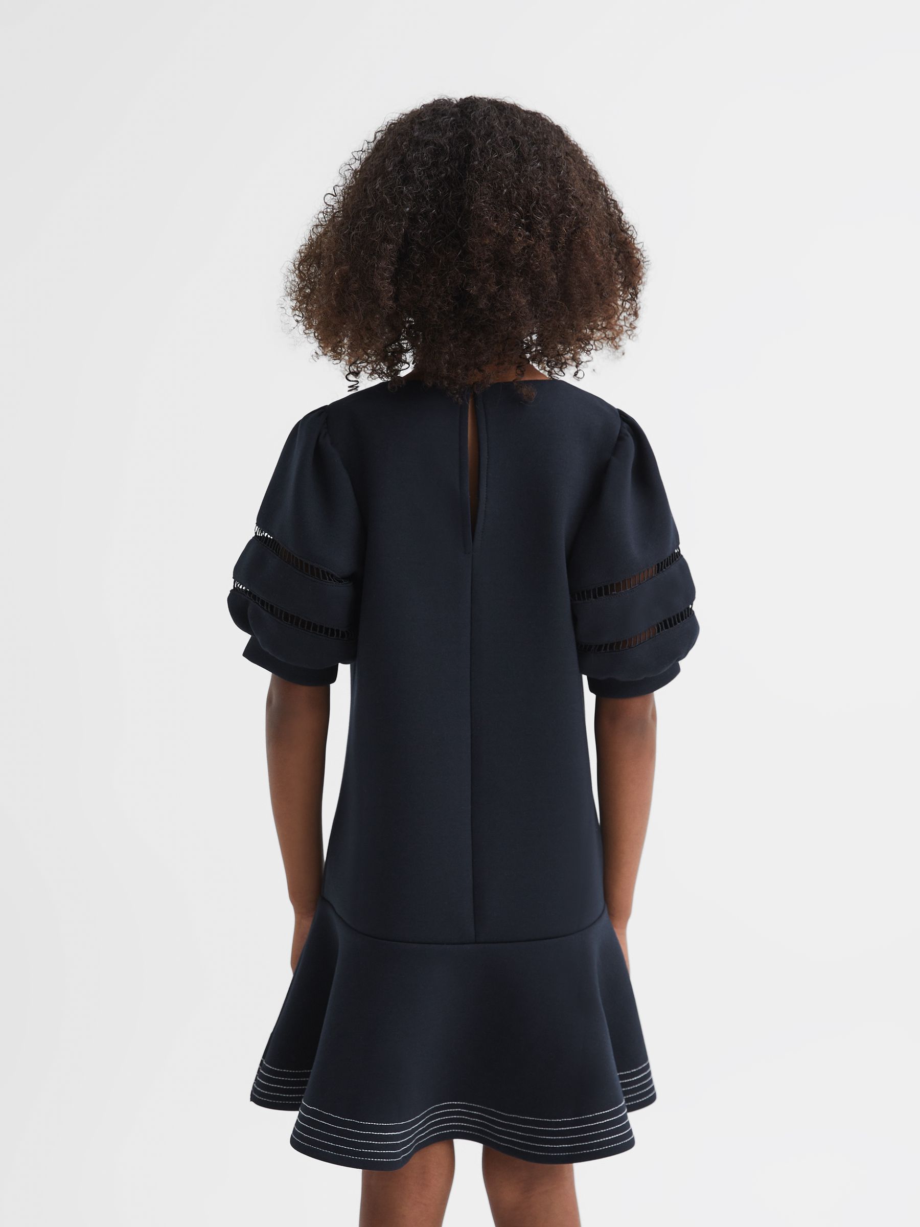 Reiss Teen Jersey Puff Sleeve Mini Dress in Navy | REISS