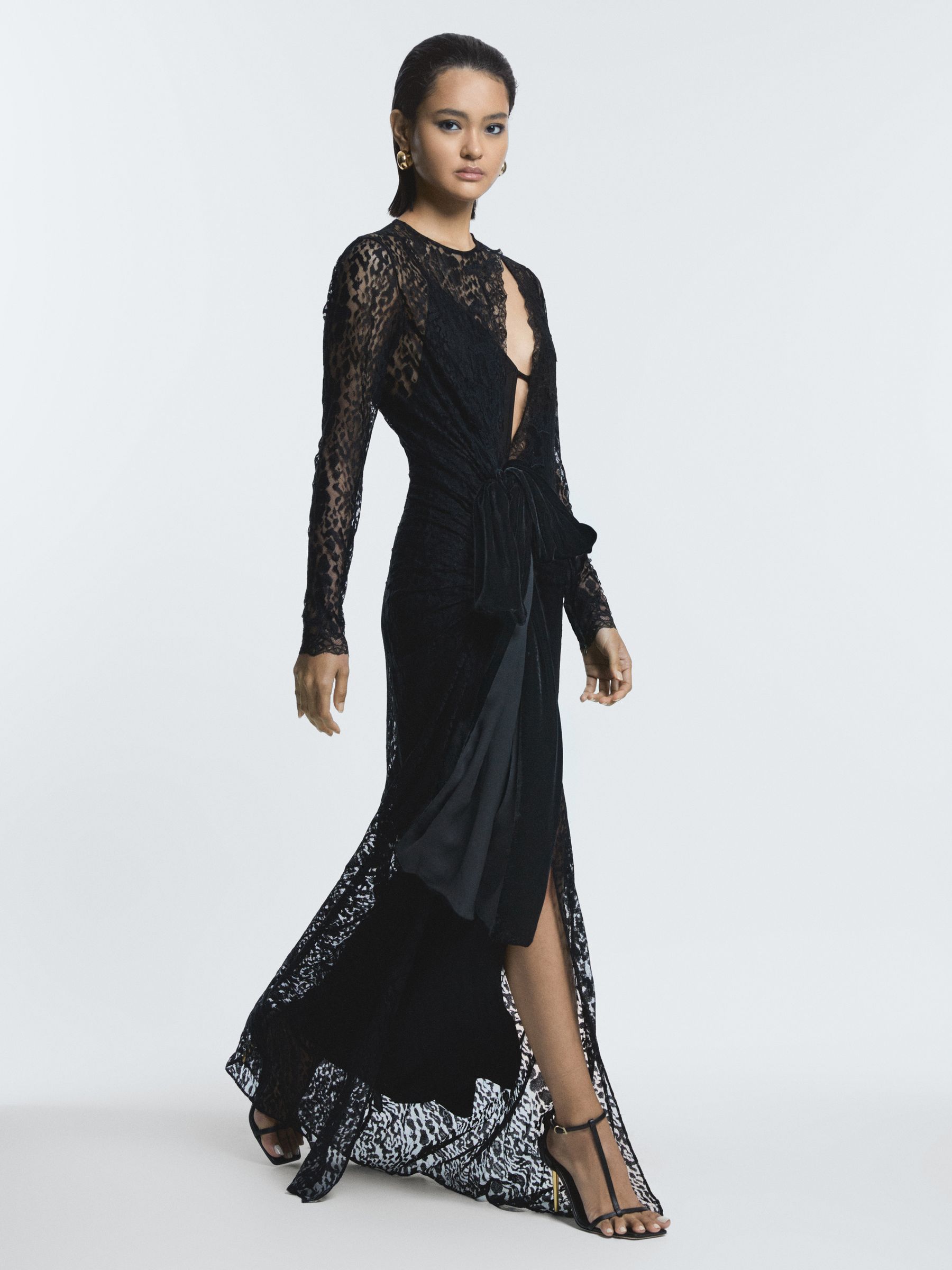 Lace Velvet Maxi Dress in Black - Image 1 of 7 Lace Velvet Maxi Dress in Black - Image 1 of 7