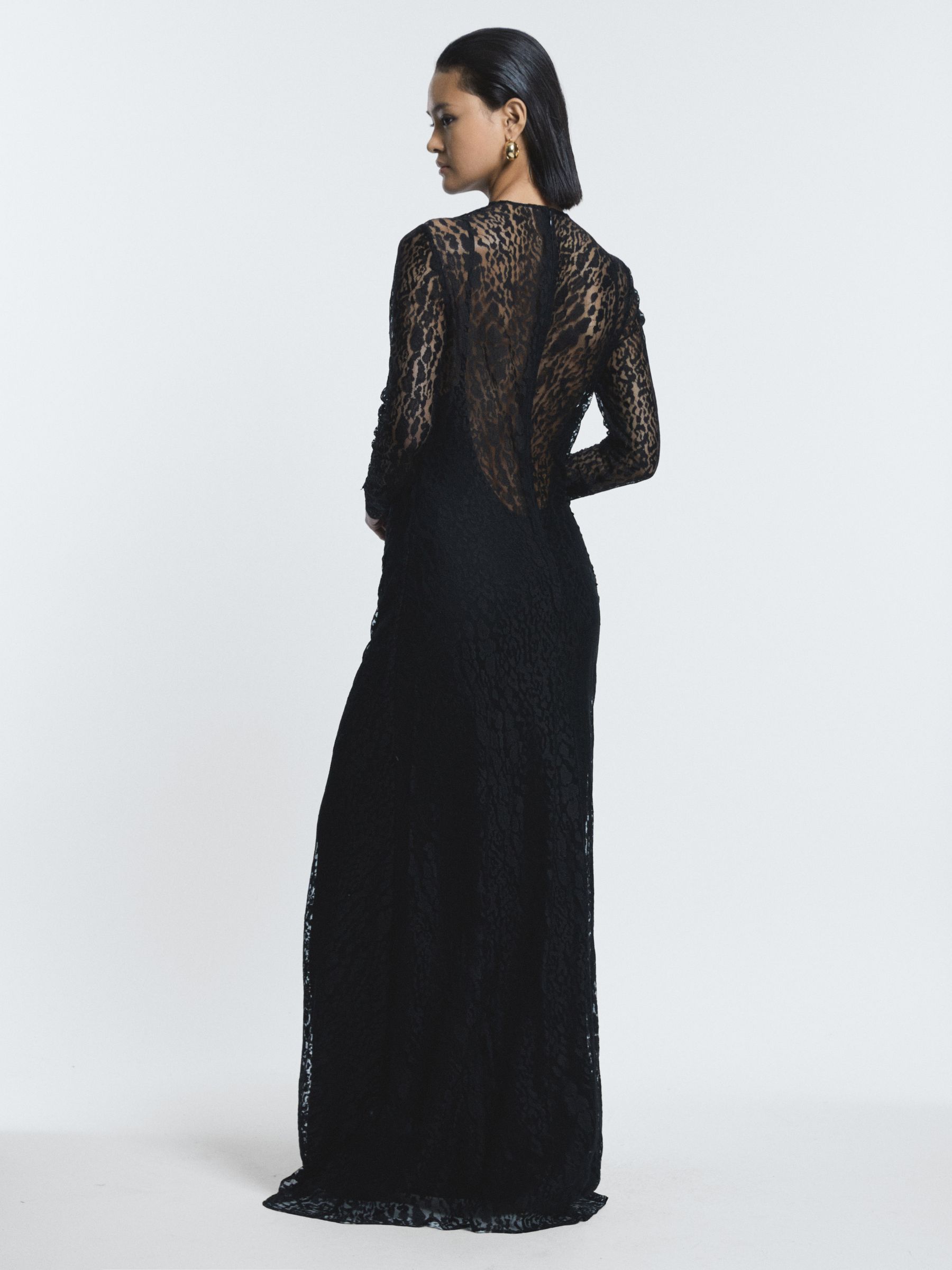 Lace Velvet Maxi Dress in Black - Image 5 of 7