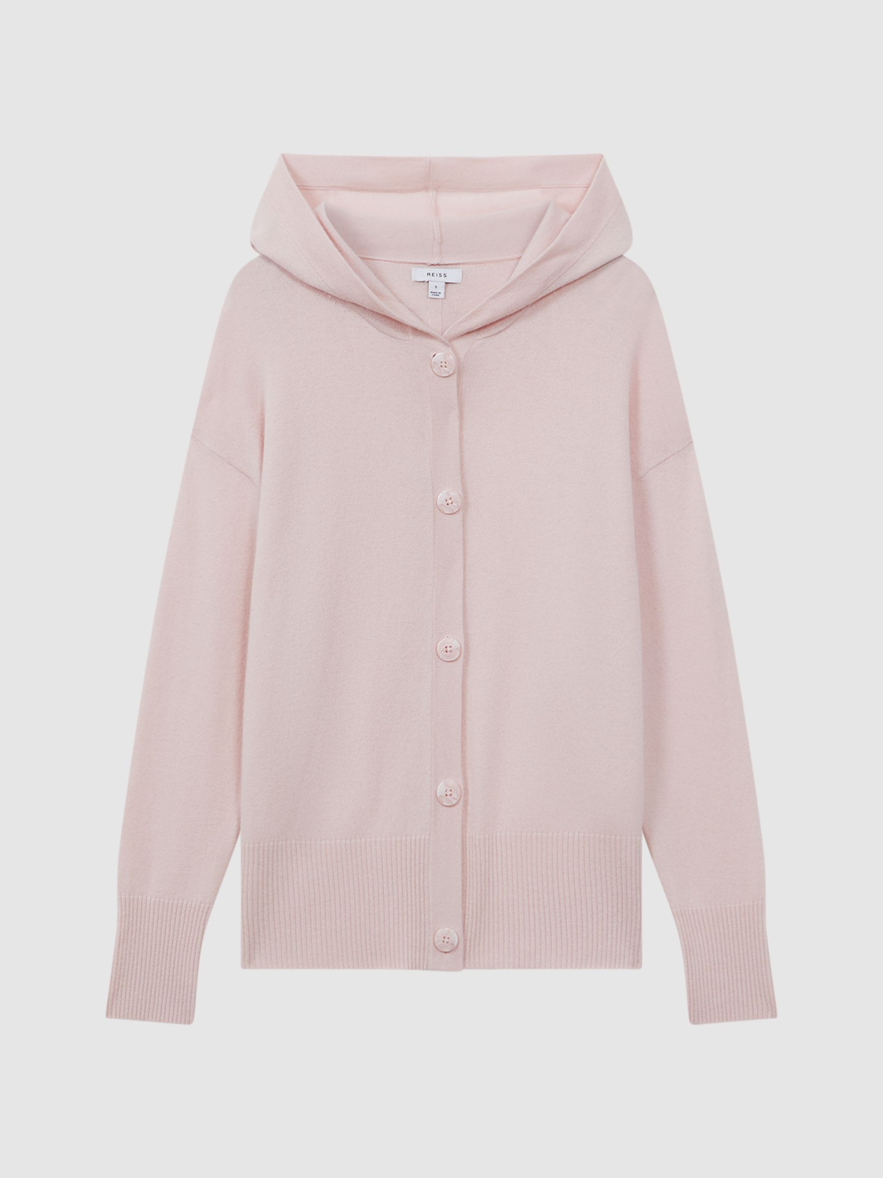 Wool Blend Hooded Cardigan in Light Pink - Image 2 of 5 Wool Blend Hooded Cardigan in Light Pink - Image 2 of 5