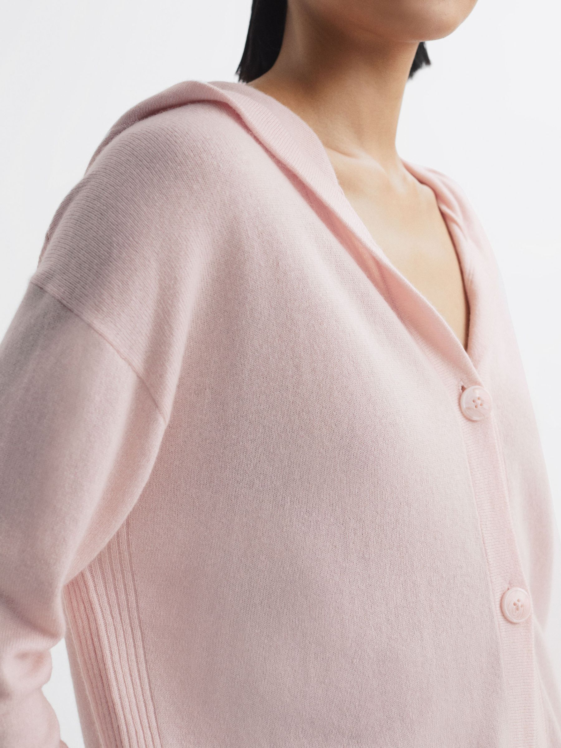 Wool Blend Hooded Cardigan in Light Pink - Image 3 of 5