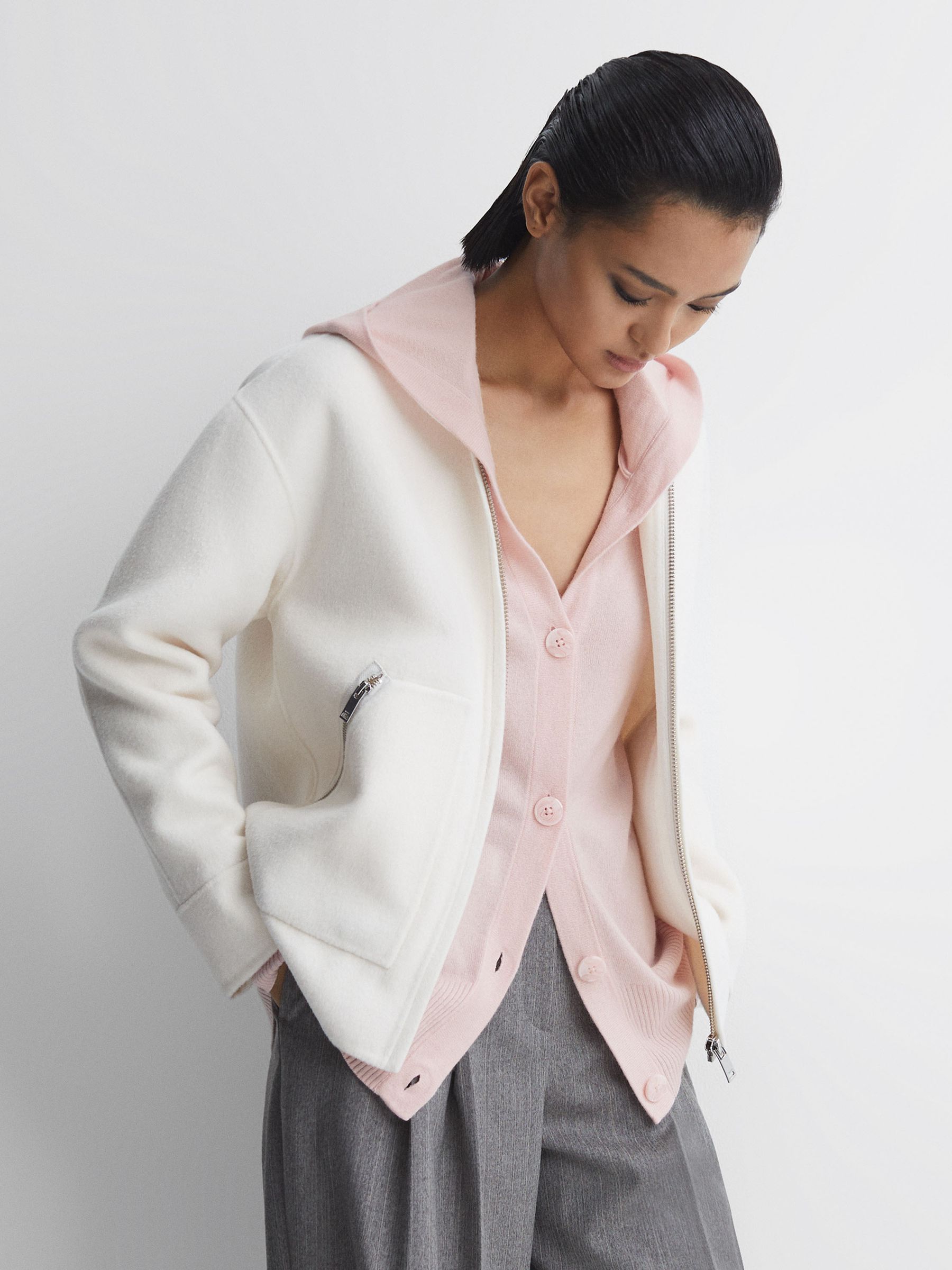 Wool Blend Hooded Cardigan in Light Pink - Image 4 of 5