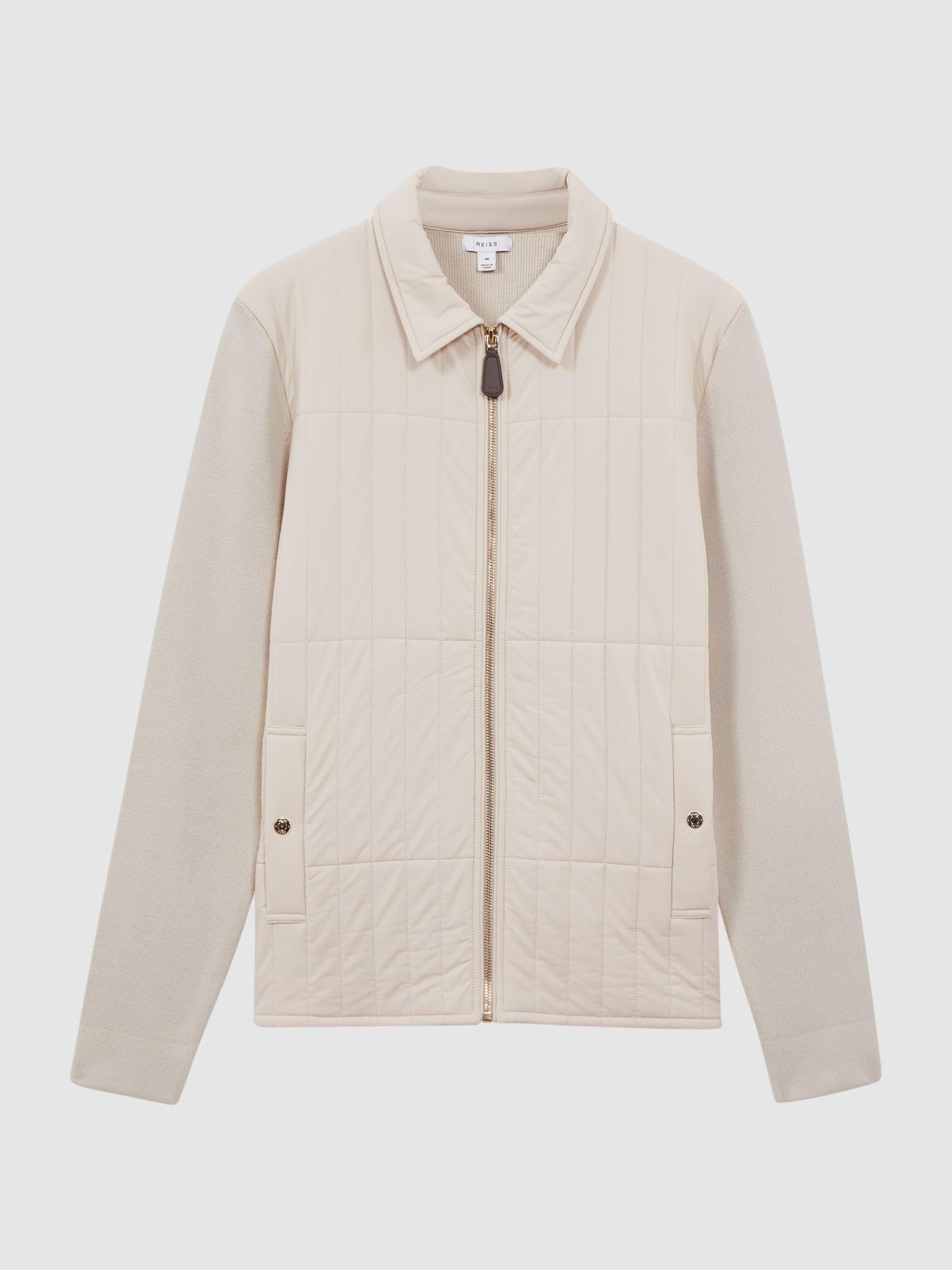 Hybrid Knit and Quilt Jacket in Stone - Image 2 of 6