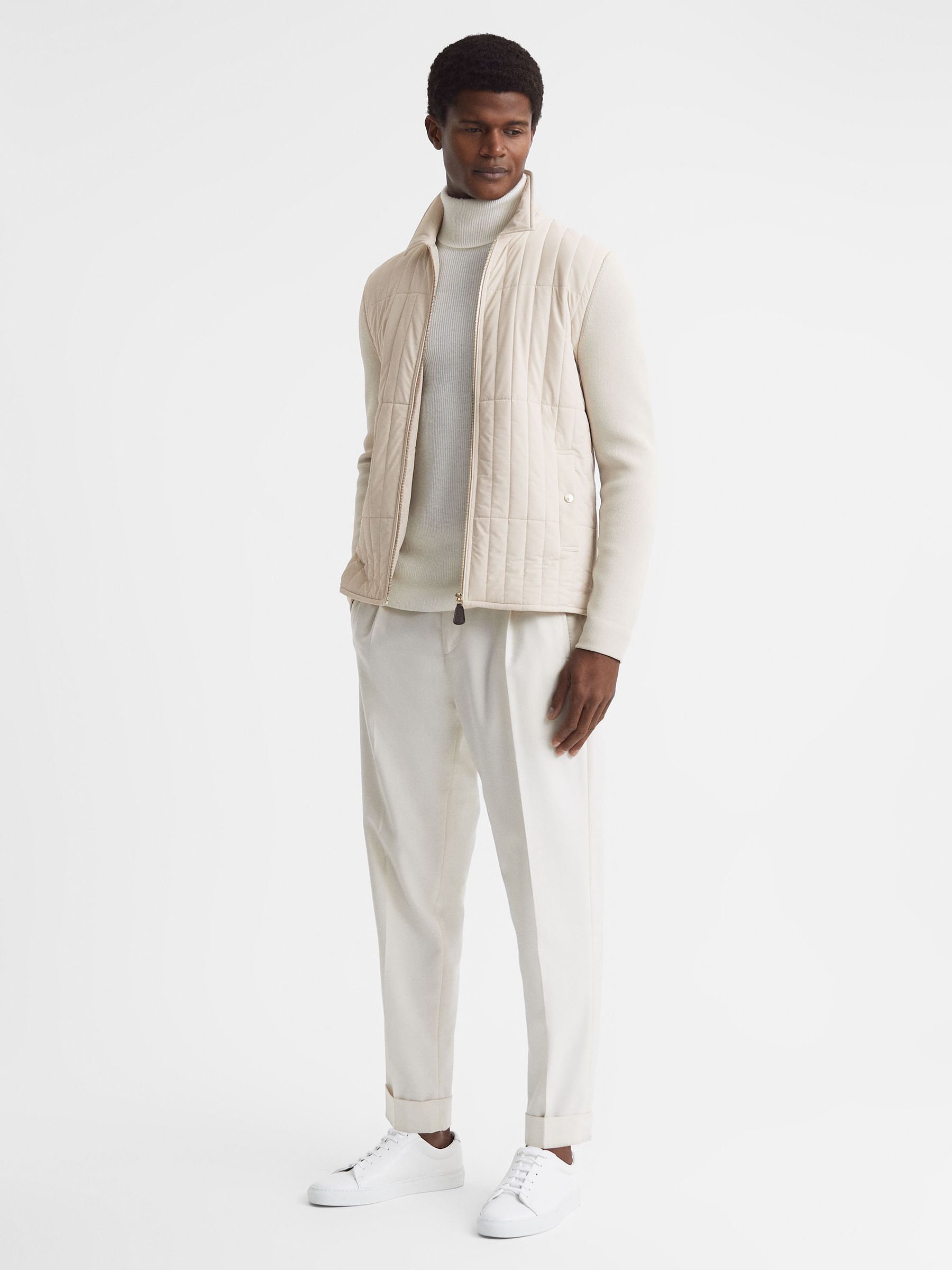 Hybrid Knit and Quilt Jacket in Stone - Image 3 of 6