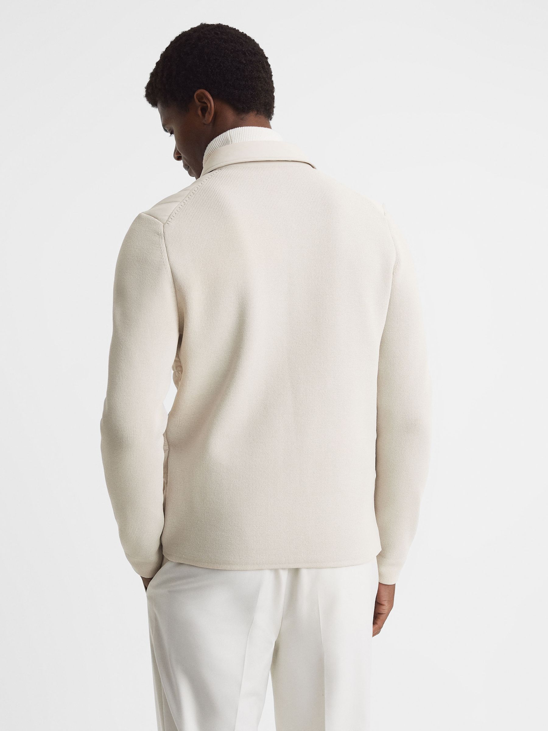 Hybrid Knit and Quilt Jacket in Stone - Image 5 of 6