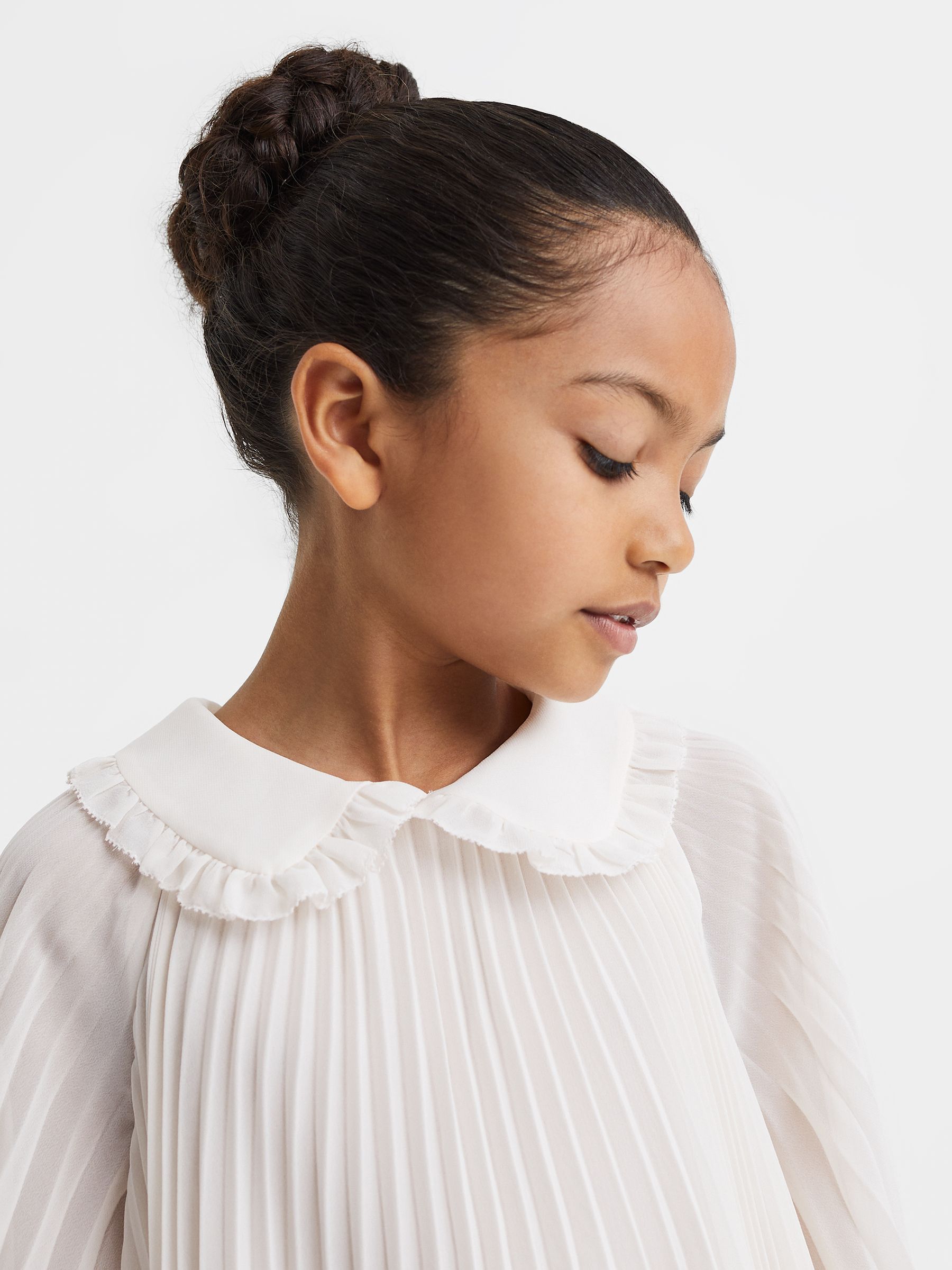 Teen Pleated Collared Tiered Dress in Ivory - Image 1 of 7