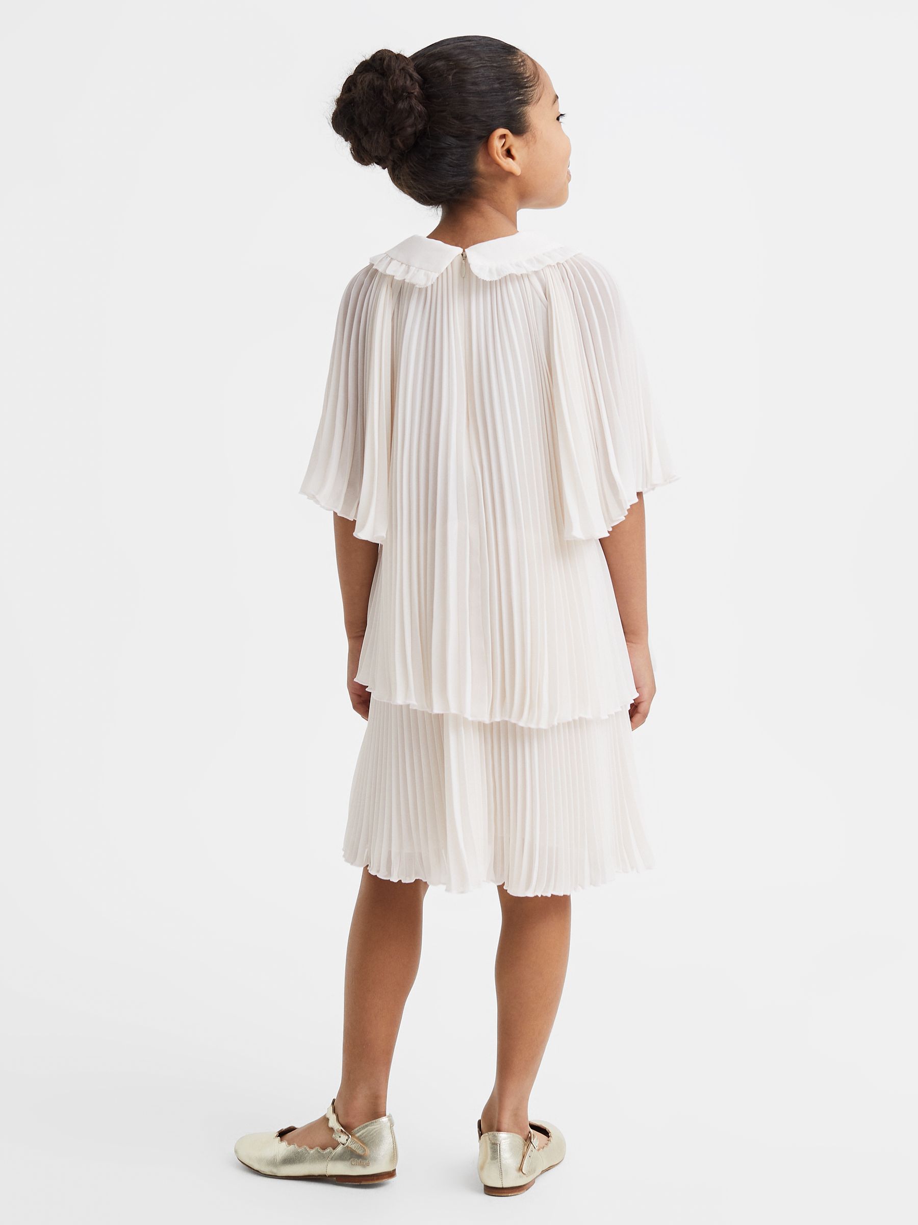 Teen Pleated Collared Tiered Dress in Ivory - Image 6 of 7