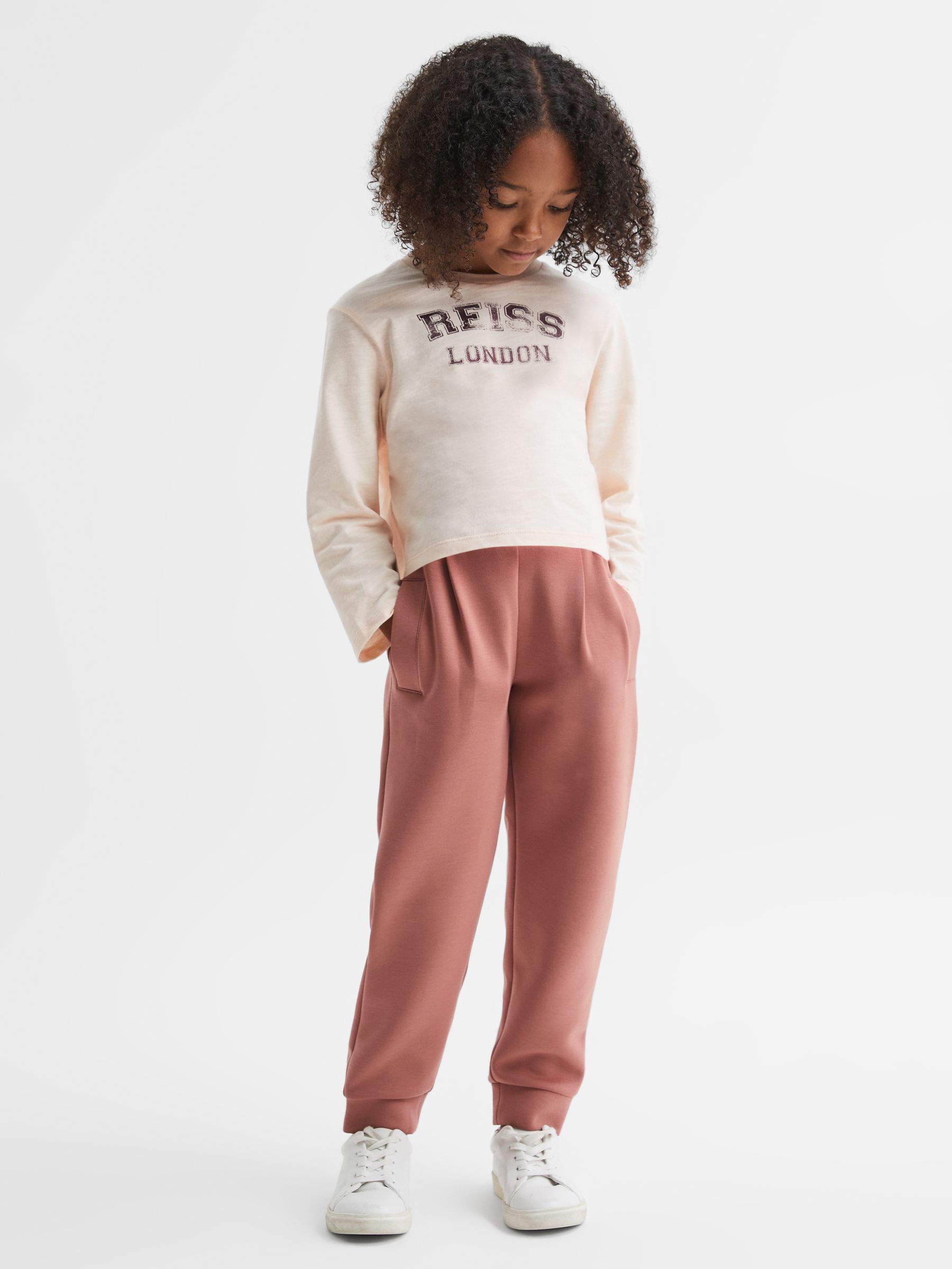 13-14 yrs High Rise Elasticated Jersey Trousers in Mink - Image 1 of 6