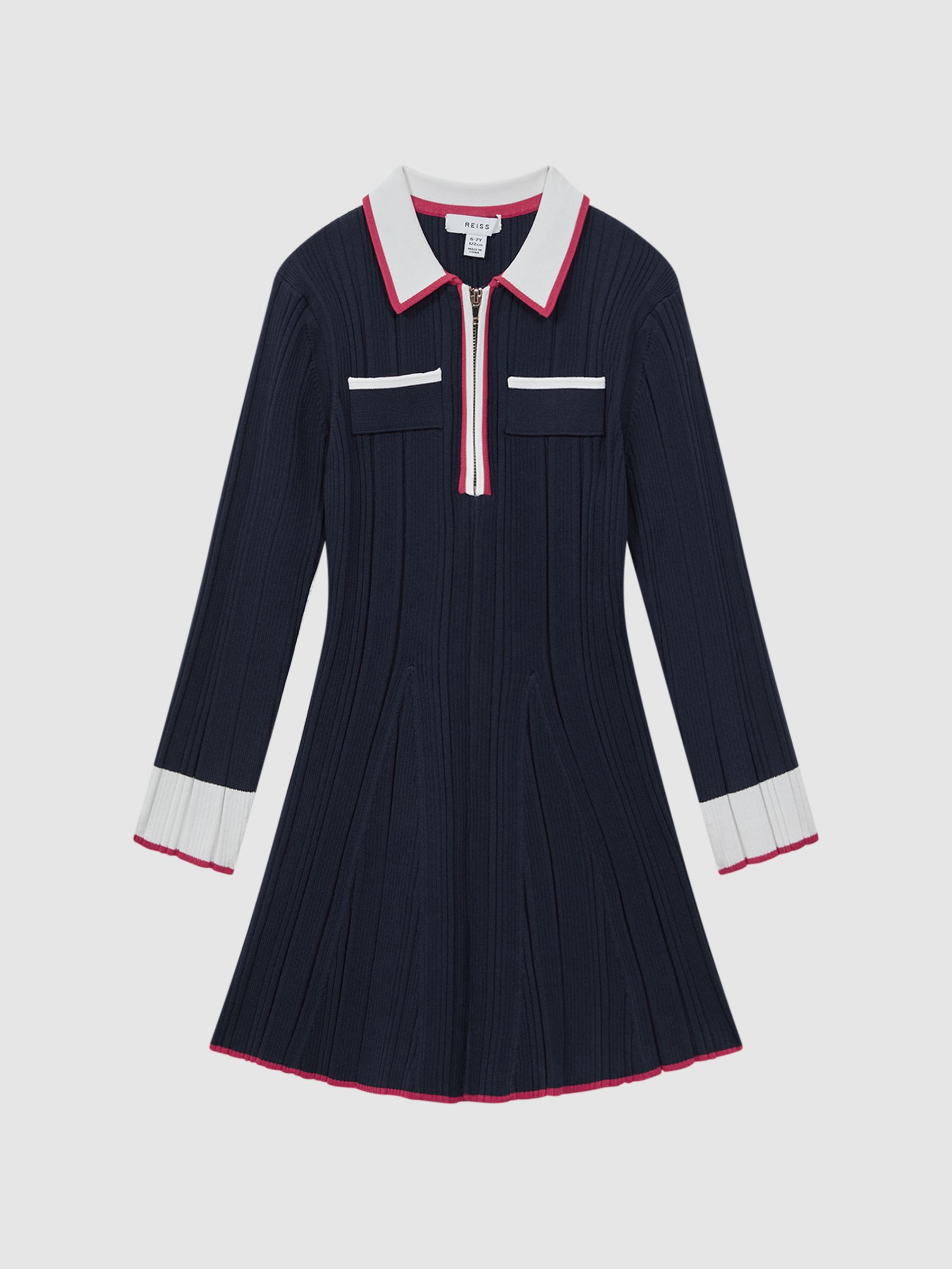 Teen Ribbed Colourblock Mini Dress in Navy - Image 1 of 7