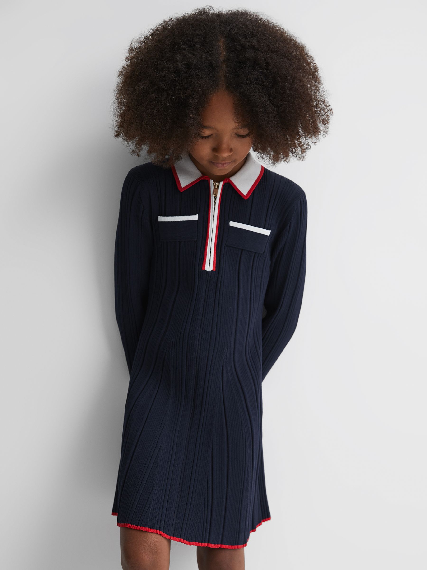 Teen Ribbed Colourblock Mini Dress in Navy - Image 6 of 7