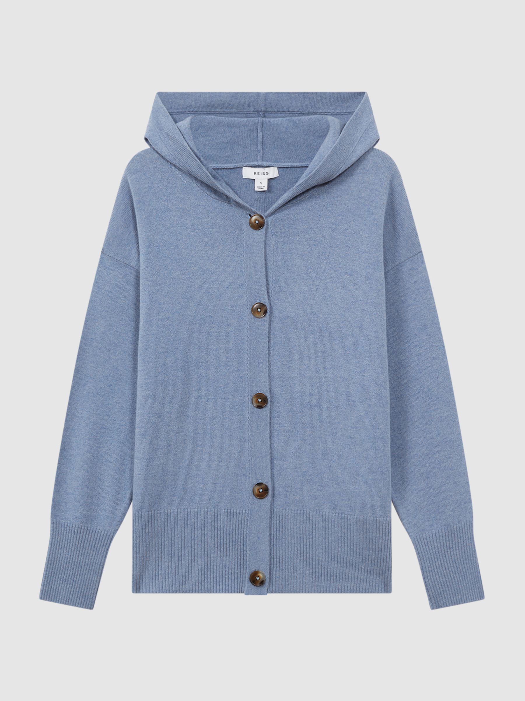 Wool Blend Hooded Cardigan in Indigo - Image 2 of 5