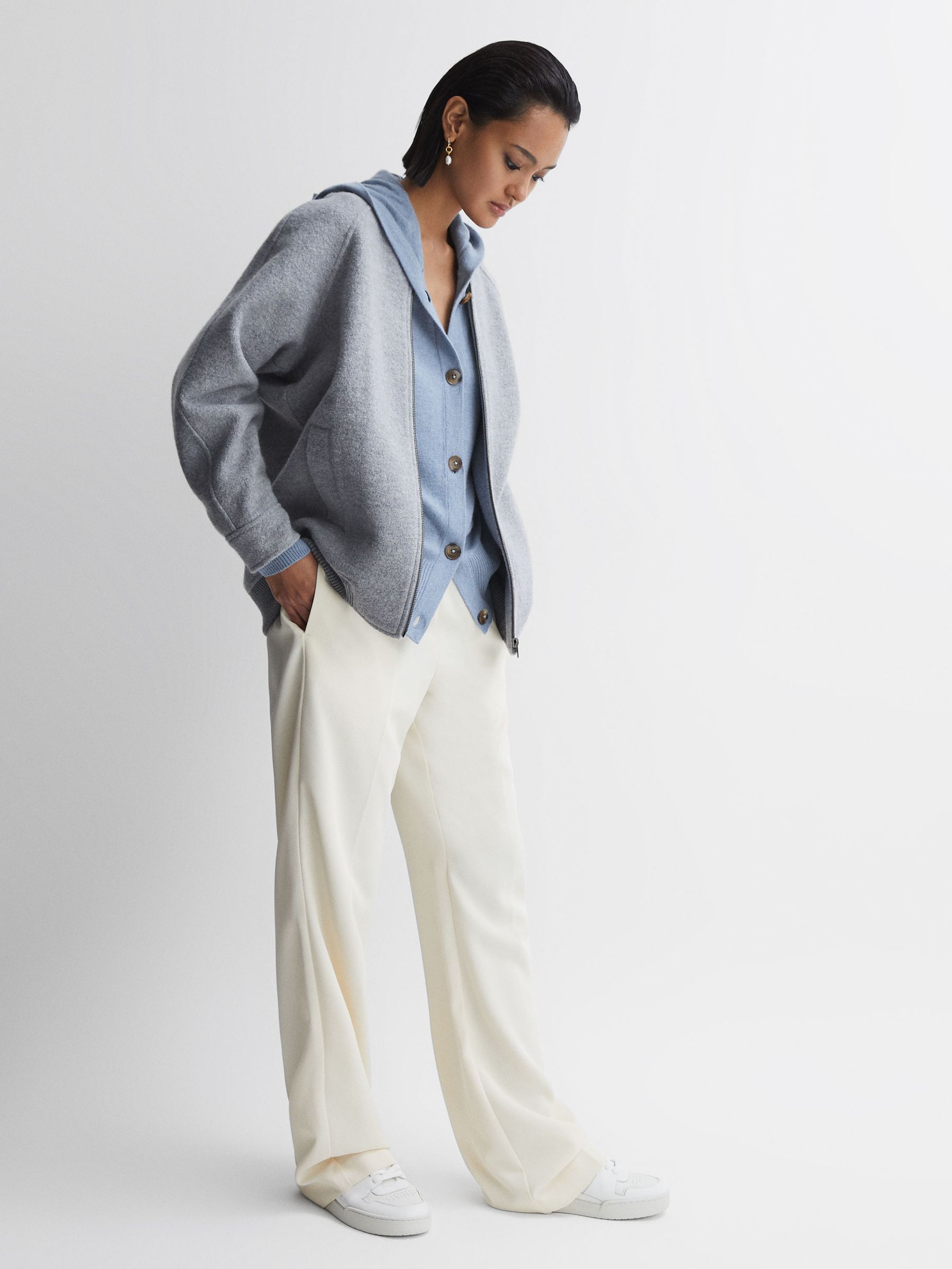 Wool Blend Hooded Cardigan in Indigo - Image 3 of 5