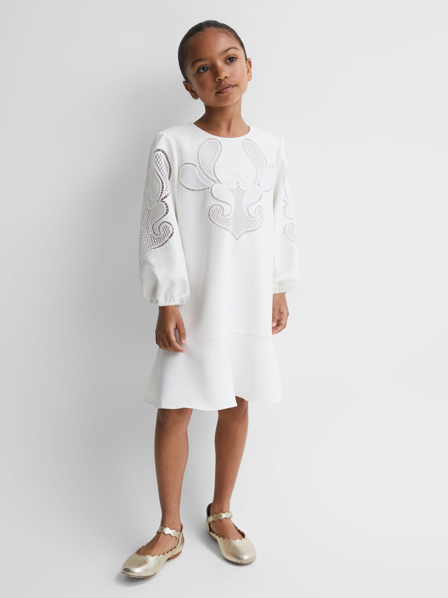 Teen Floral Embroidered Dress in Ivory - Image 1 of 7