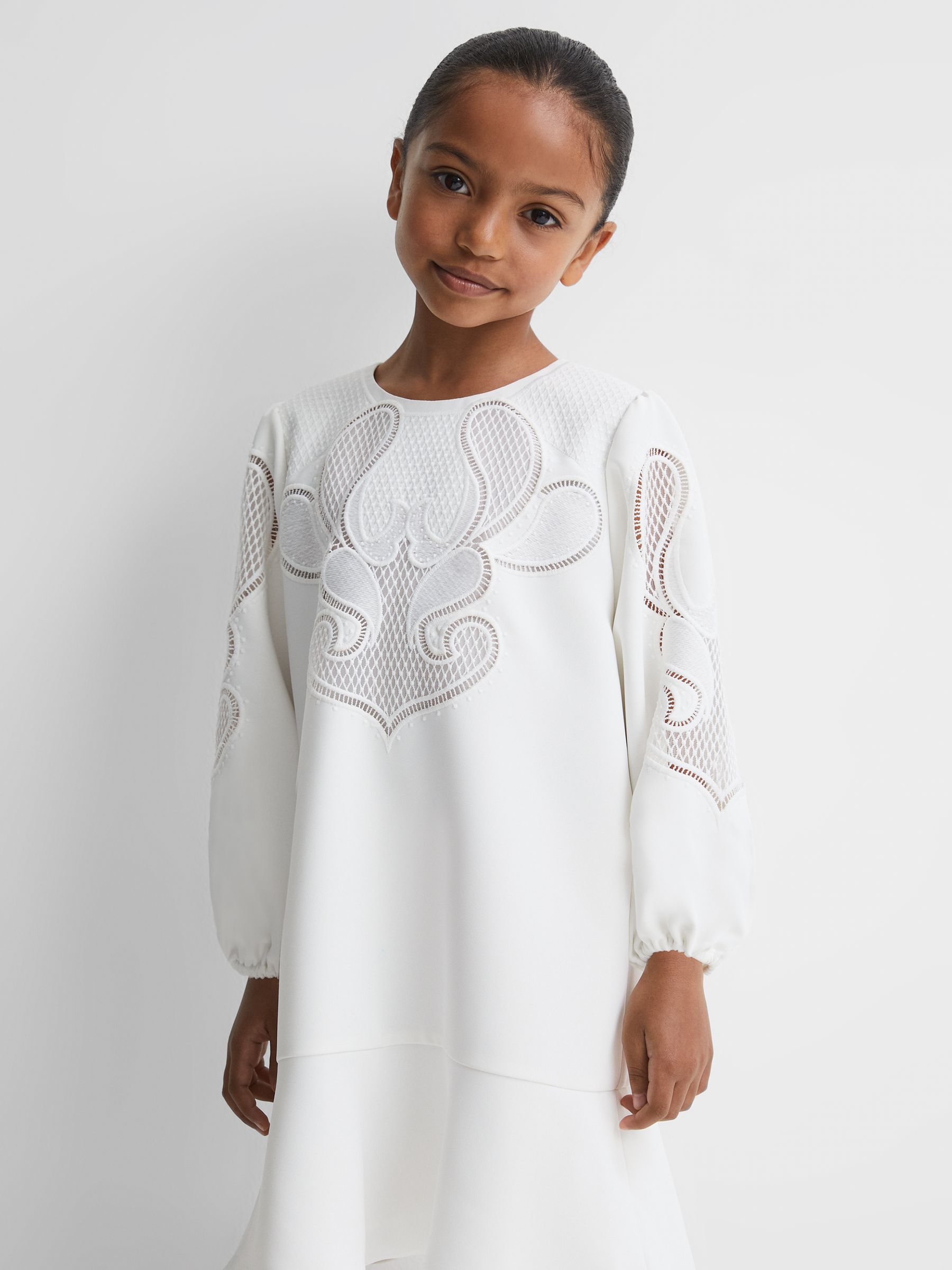 Teen Floral Embroidered Dress in Ivory - Image 3 of 7
