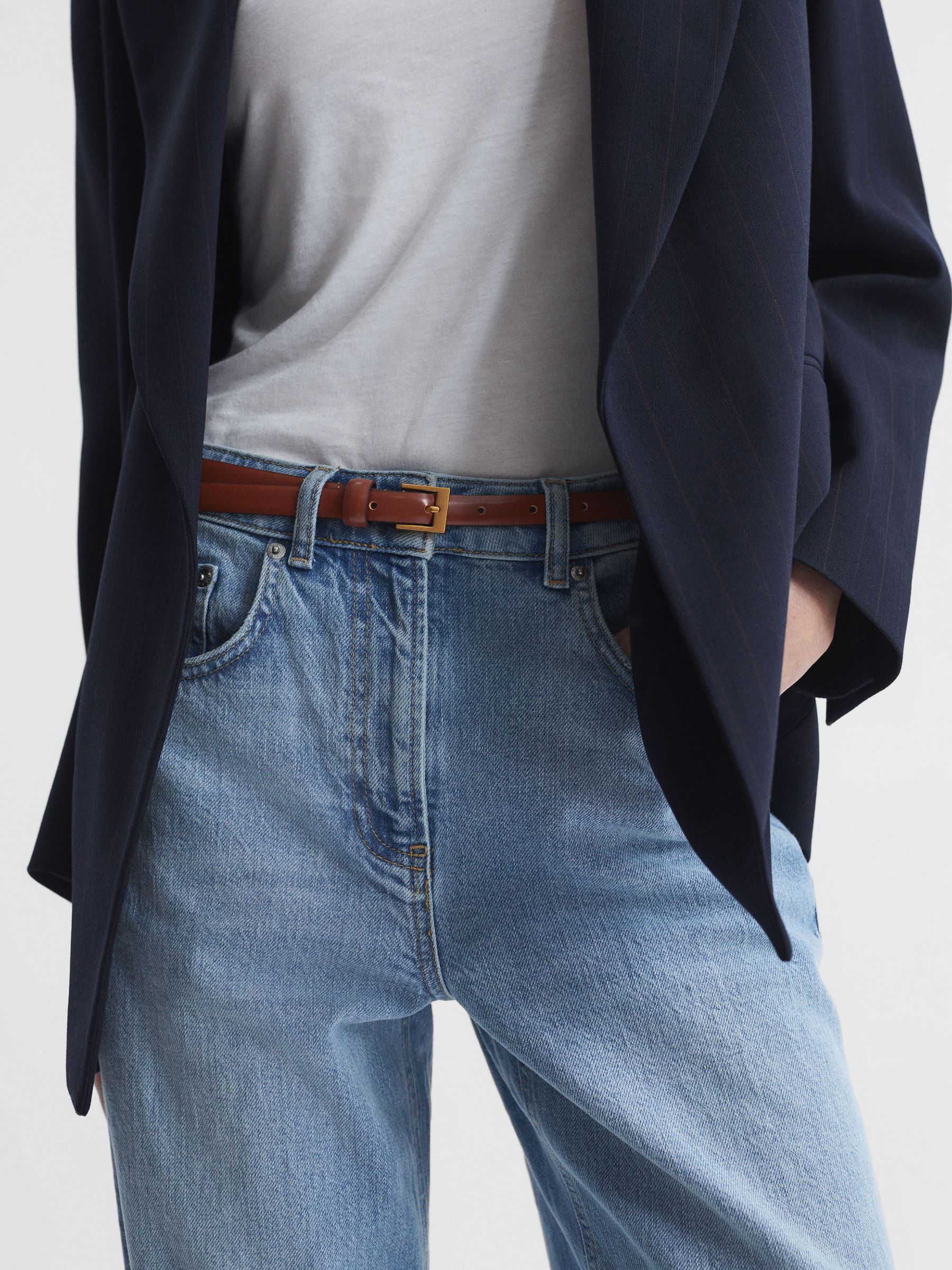 Thin Leather Belt in Tan - Image 2 of 4