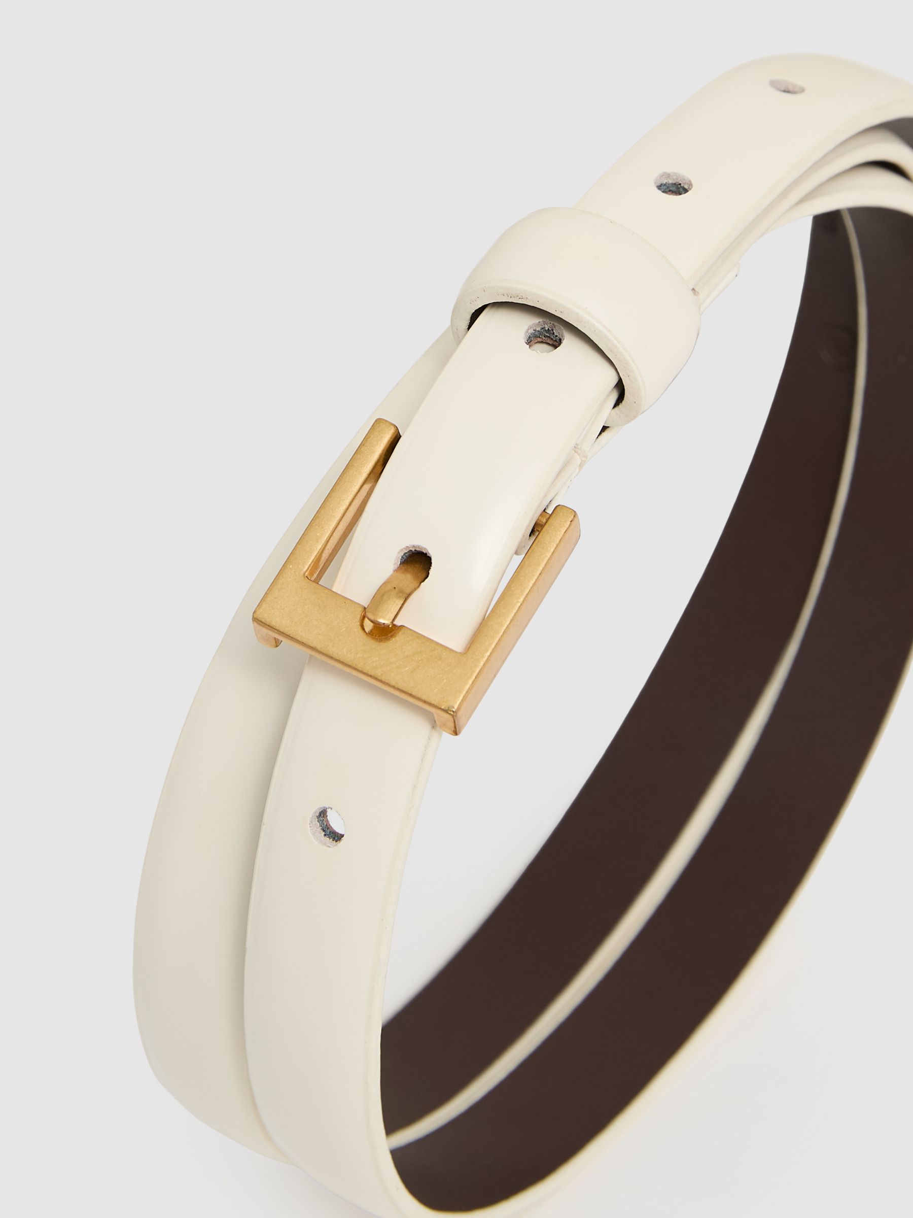 Leather Skinny Belt in Off White - Image 4 of 4