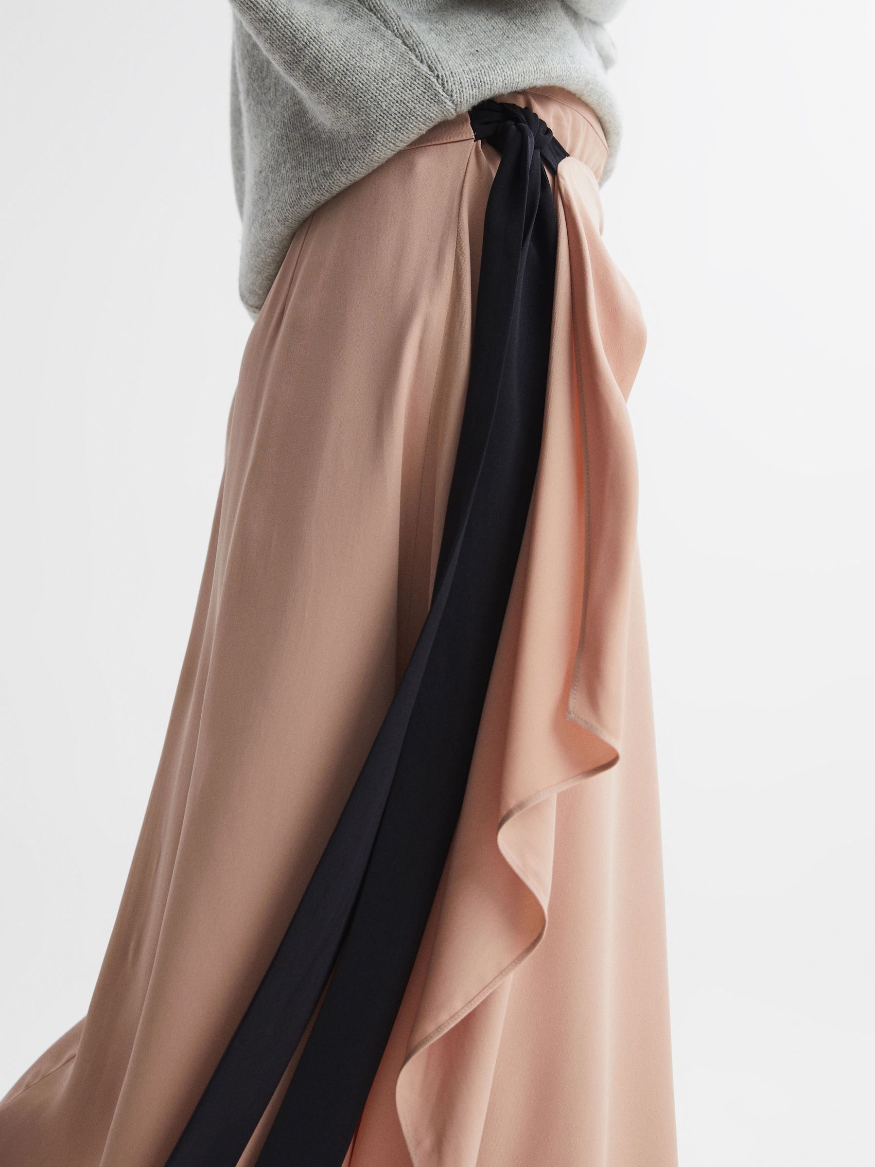 Contrast Bow Midi Skirt in Nude - Image 4 of 5