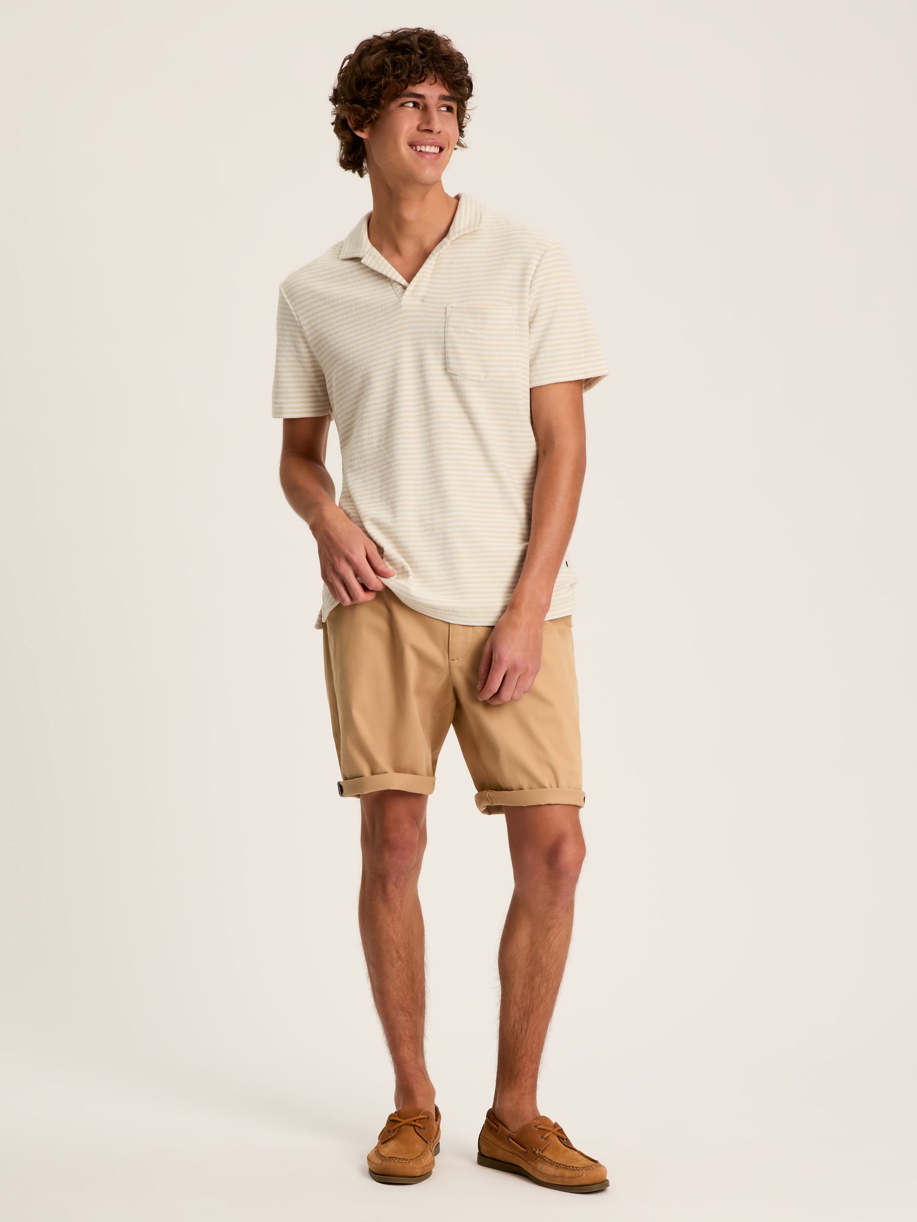 Towelling Cream Striped Polo Shirt - Image 3 of 7