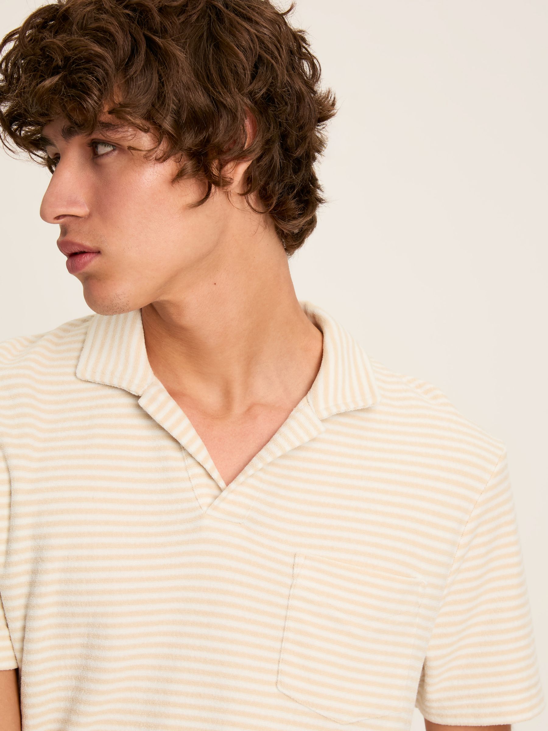 Towelling Cream Striped Polo Shirt - Image 4 of 7