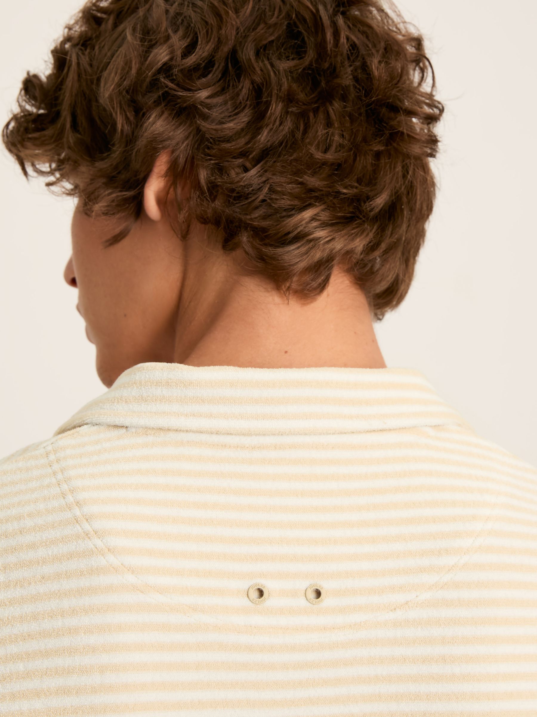 Towelling Cream Striped Polo Shirt - Image 5 of 7