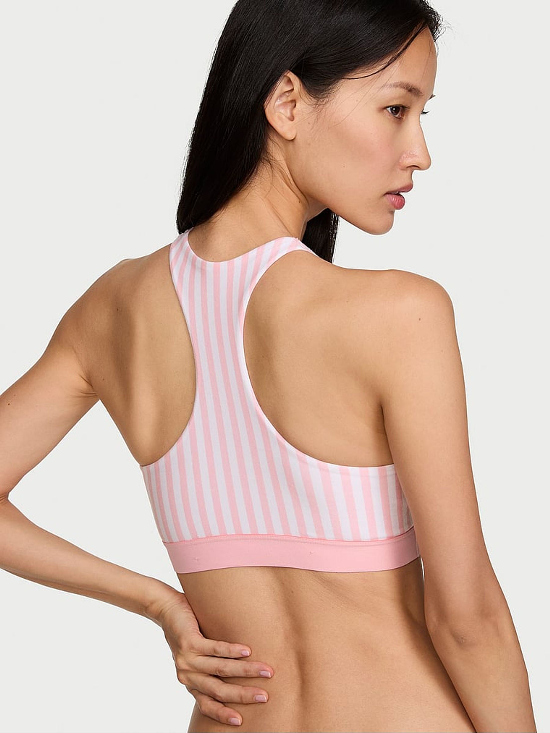 Pink Iconic Stripe Racer Back Cotton Shine Patch Bralette - Image 2 of 2