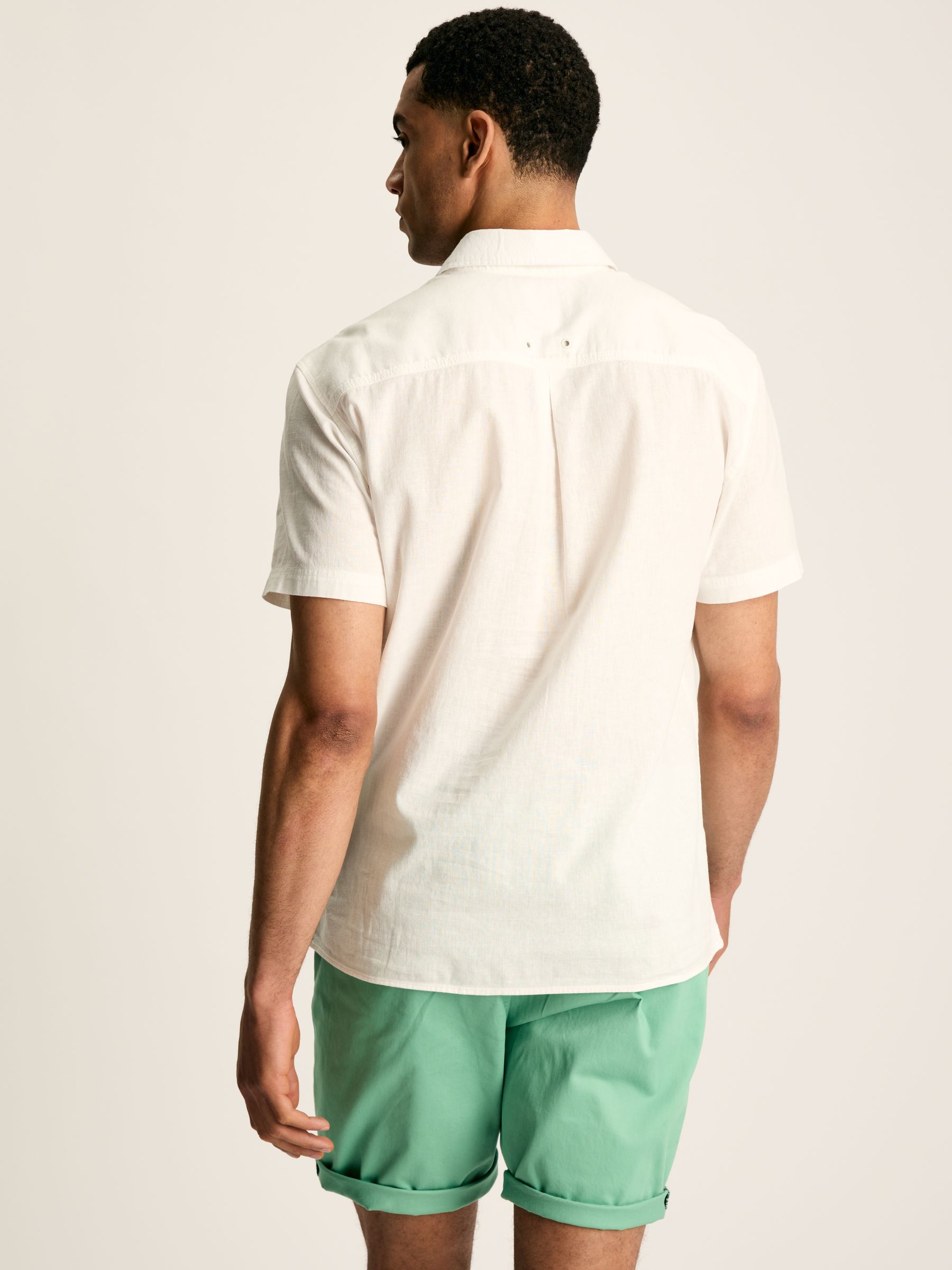 Linen Blend White Plain Short Sleeve Shirt - Image 2 of 6