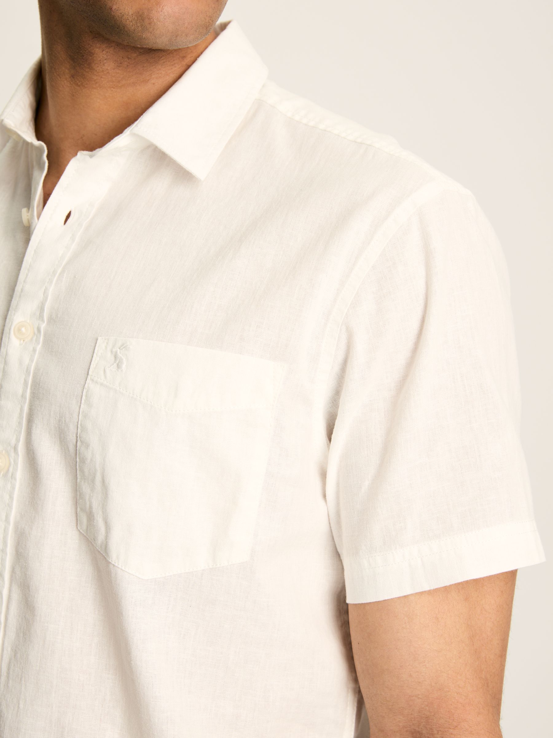Linen Blend White Plain Short Sleeve Shirt - Image 4 of 6