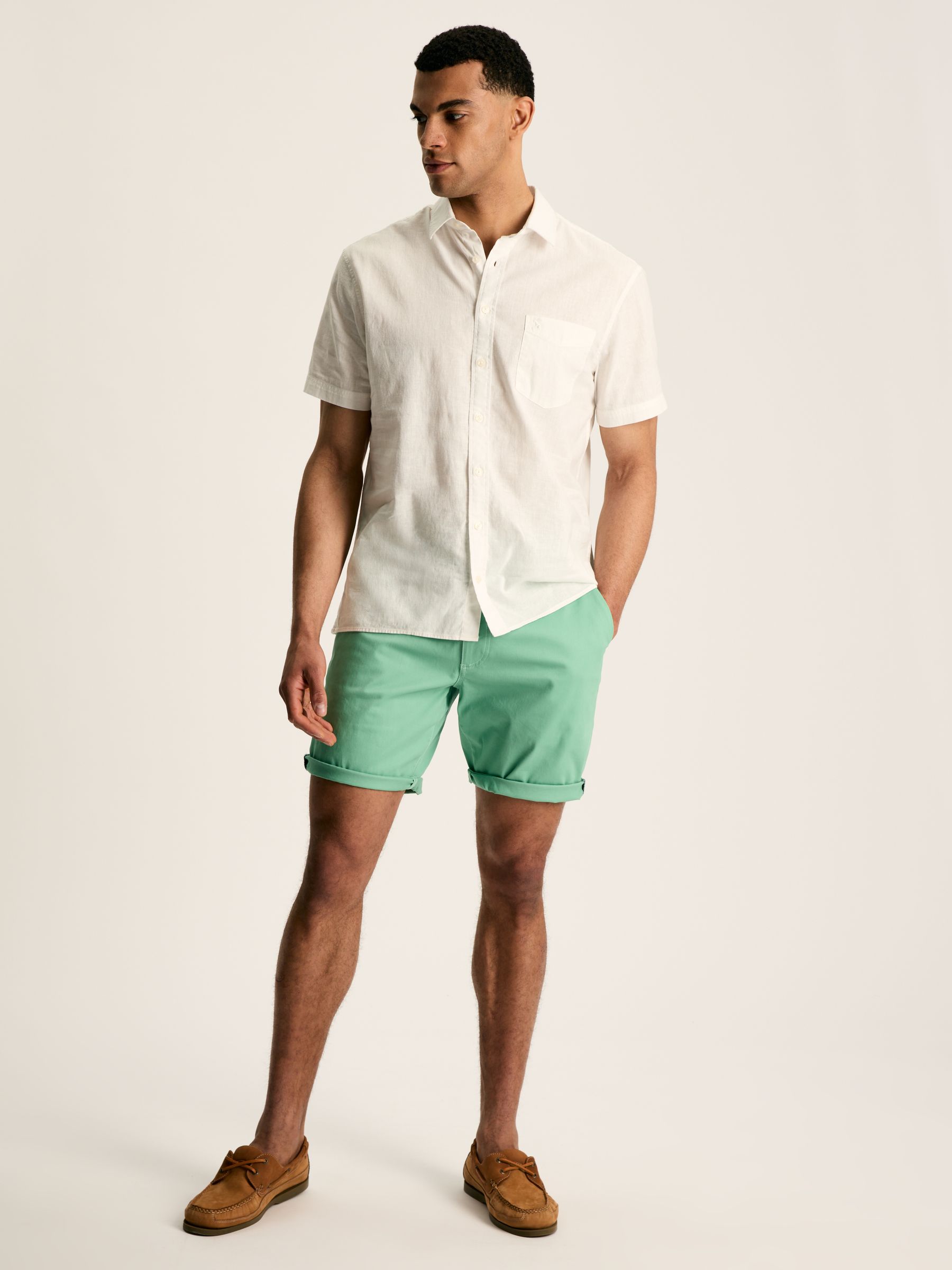 Linen Blend White Plain Short Sleeve Shirt - Image 5 of 6