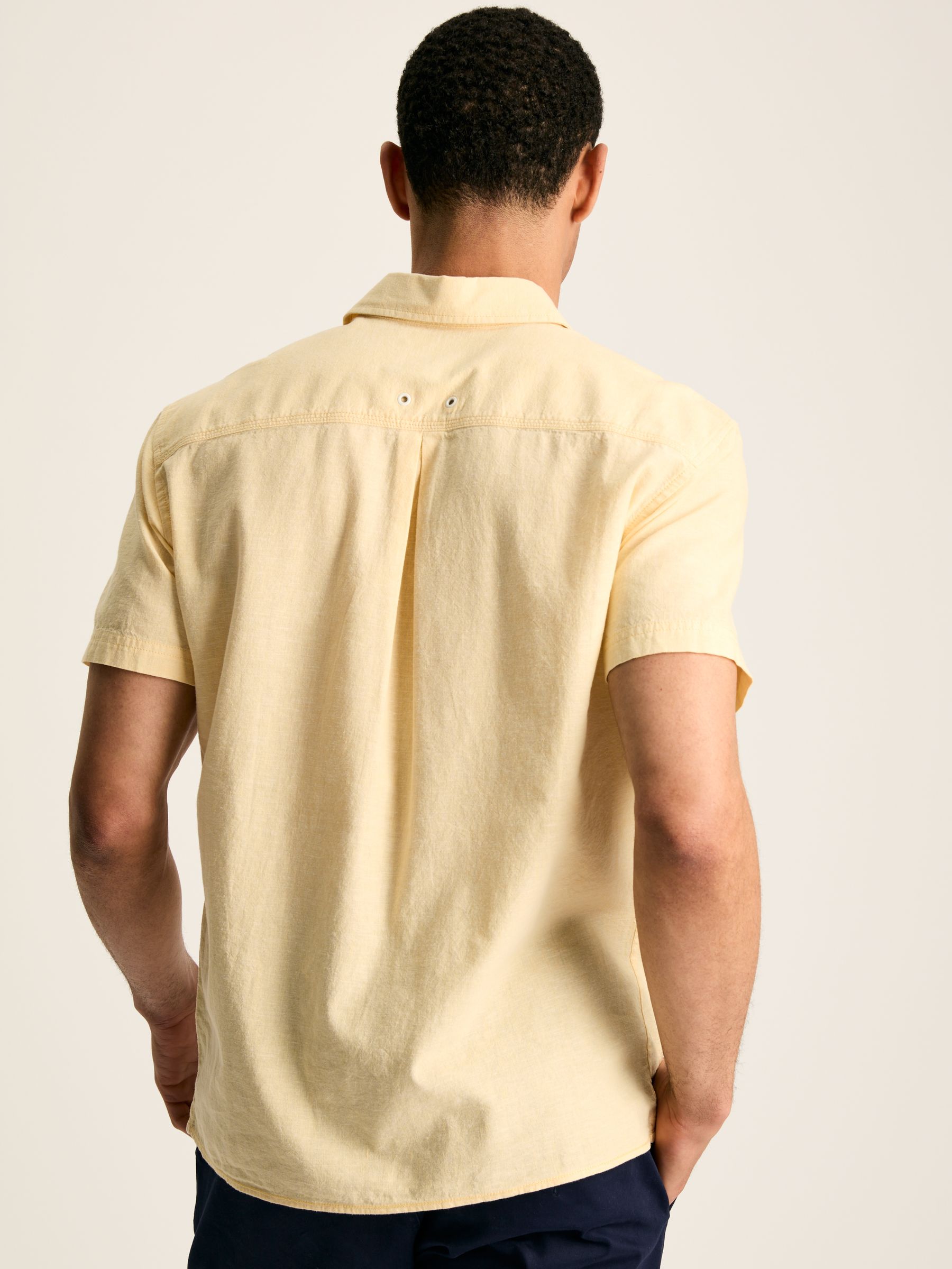 Linen Blend Yellow Plain Short Sleeve Shirt - Image 3 of 7