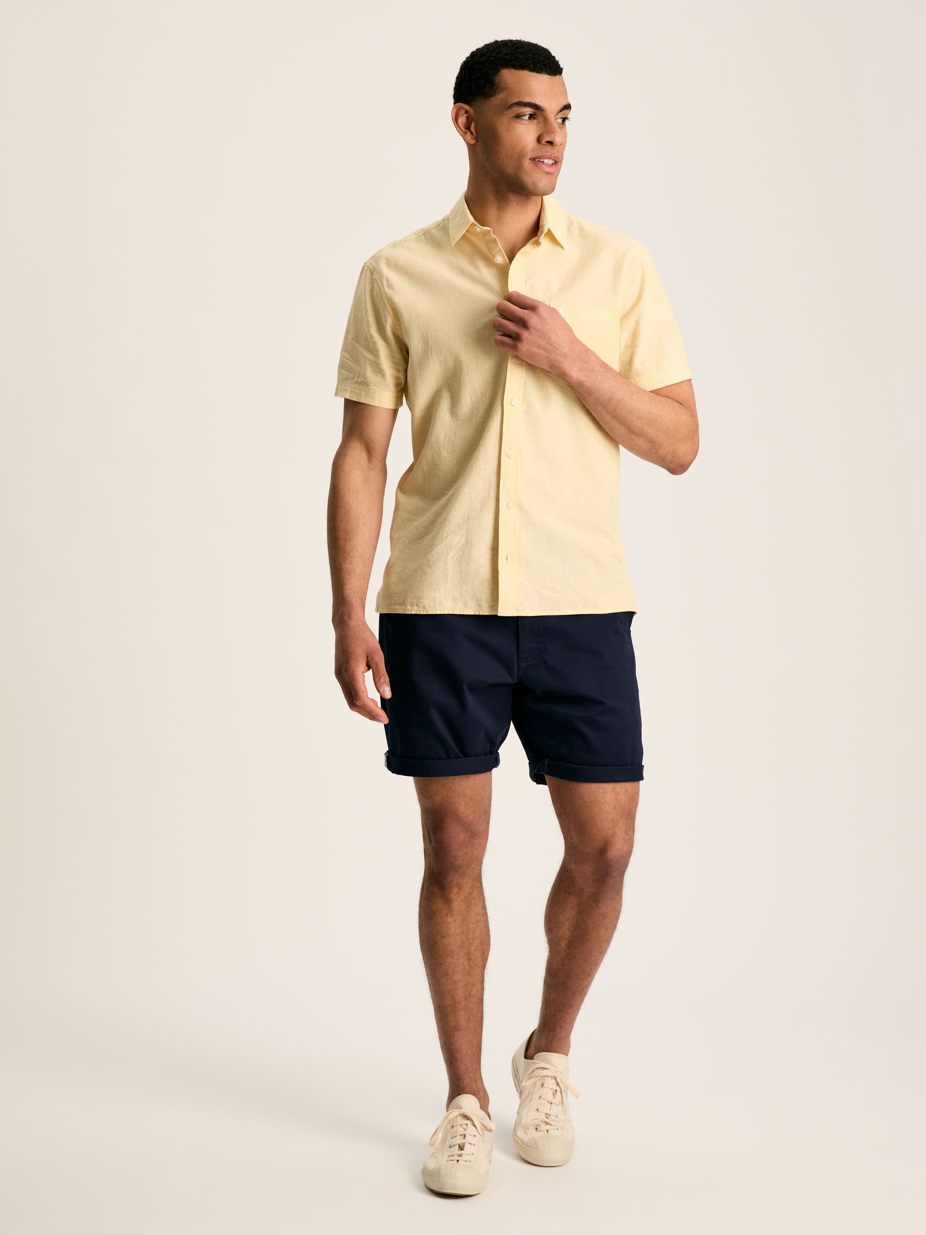 Linen Blend Yellow Plain Short Sleeve Shirt - Image 4 of 7
