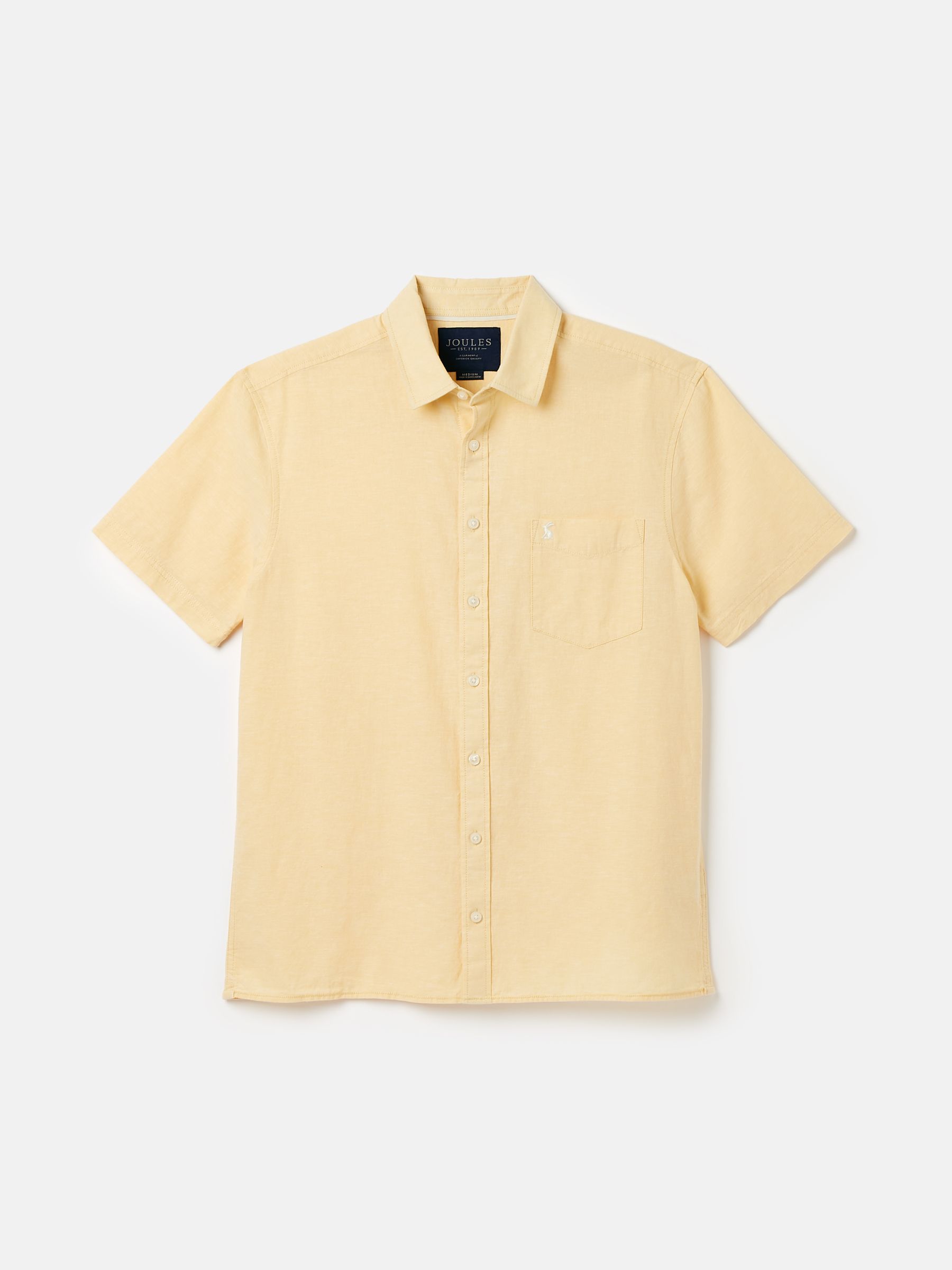 Linen Blend Yellow Plain Short Sleeve Shirt - Image 7 of 7